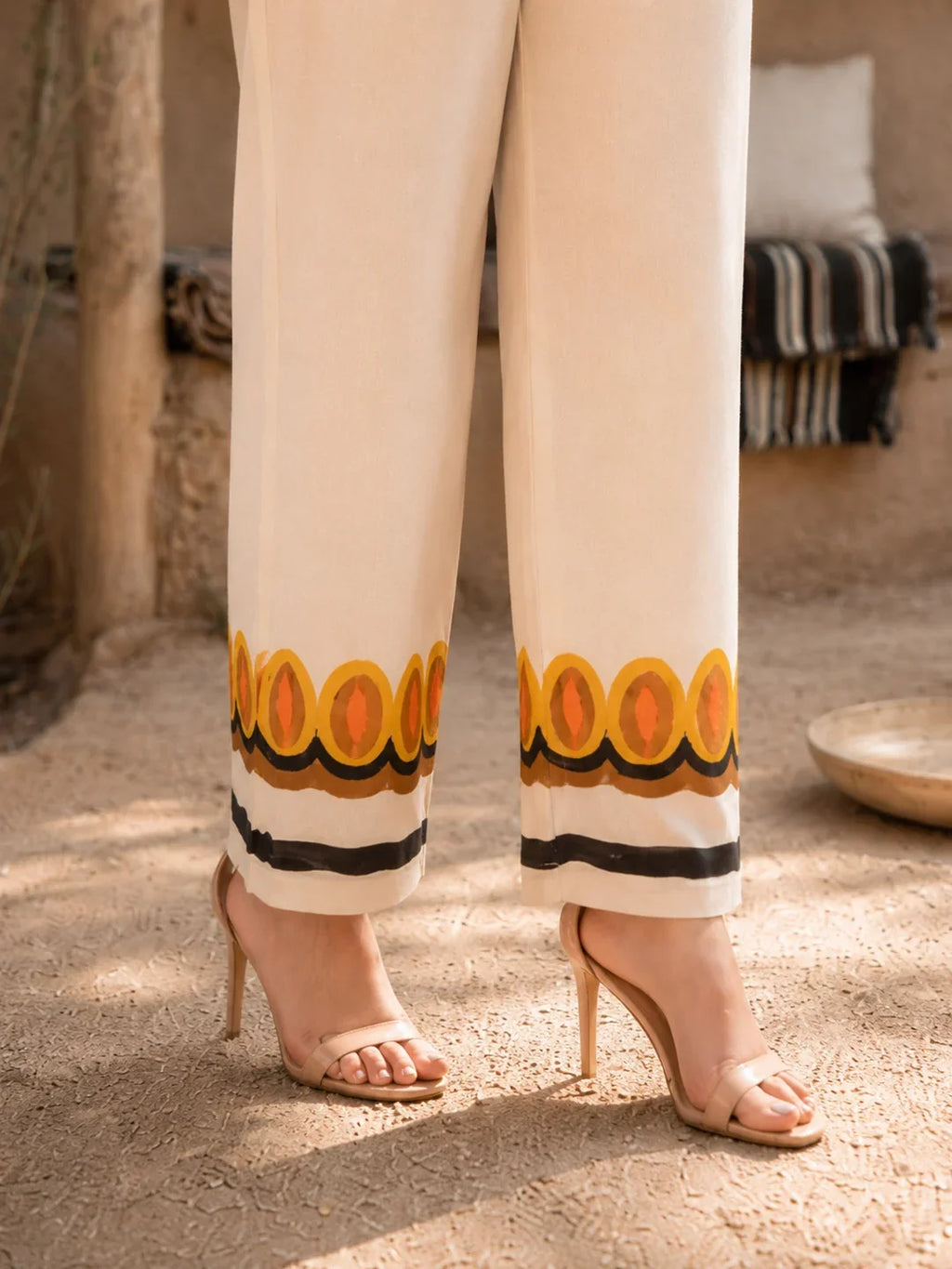 Hand-Painted Embroidered Cotton Kaftan Co-Ord Set with Tassel Detailing
