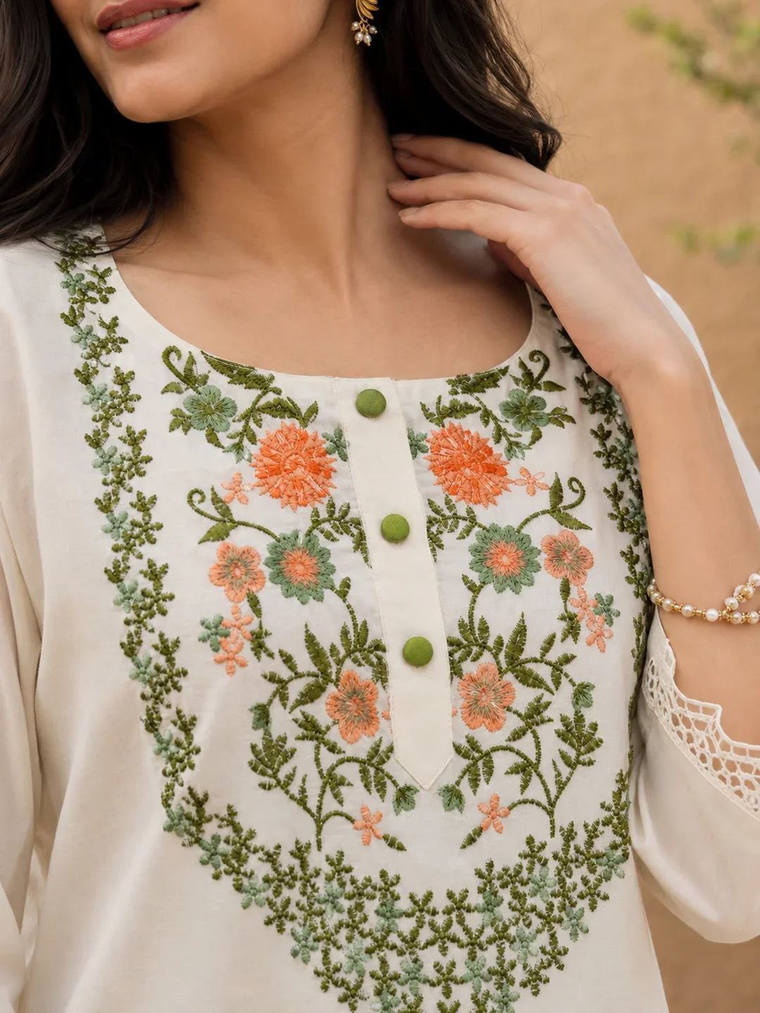 Cream Printed Cotton Farsi Coord Set