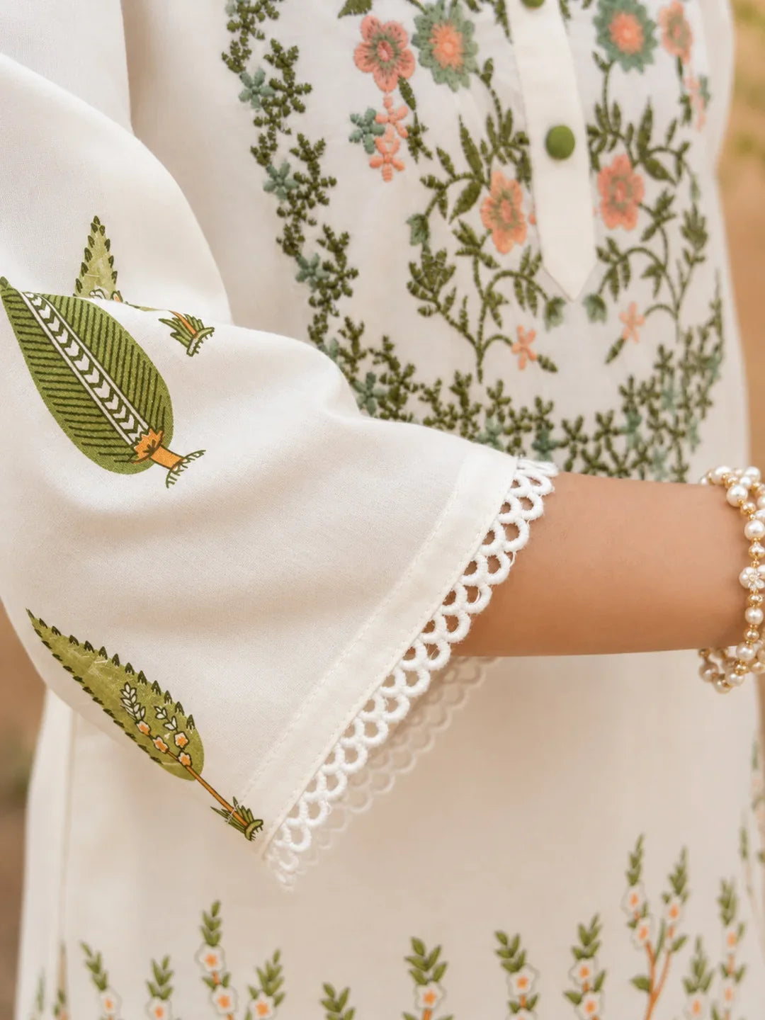 Cream Printed Cotton Farsi Coord Set