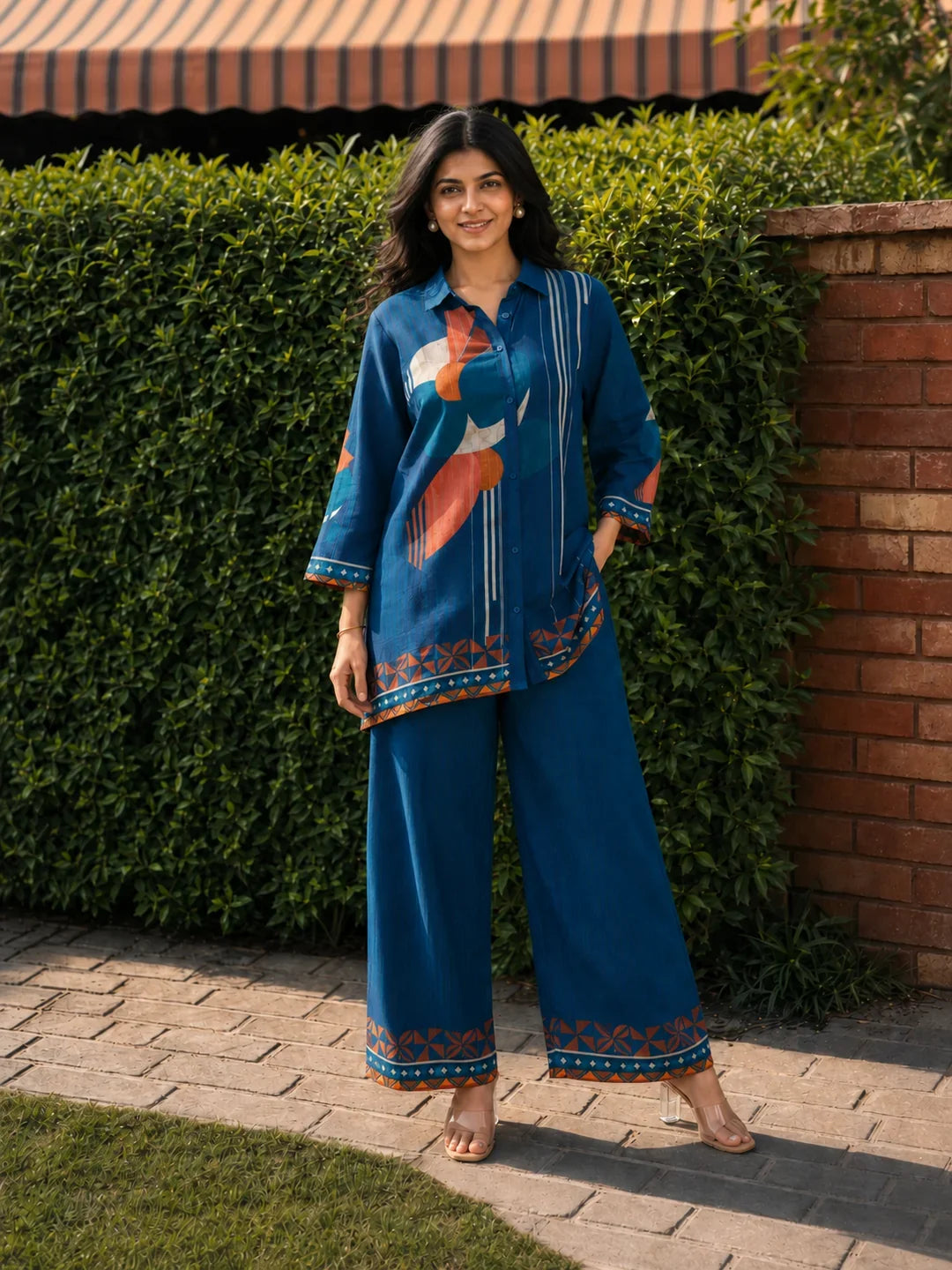 Navy Blue Allover Printed Muslin Co-Ord Set