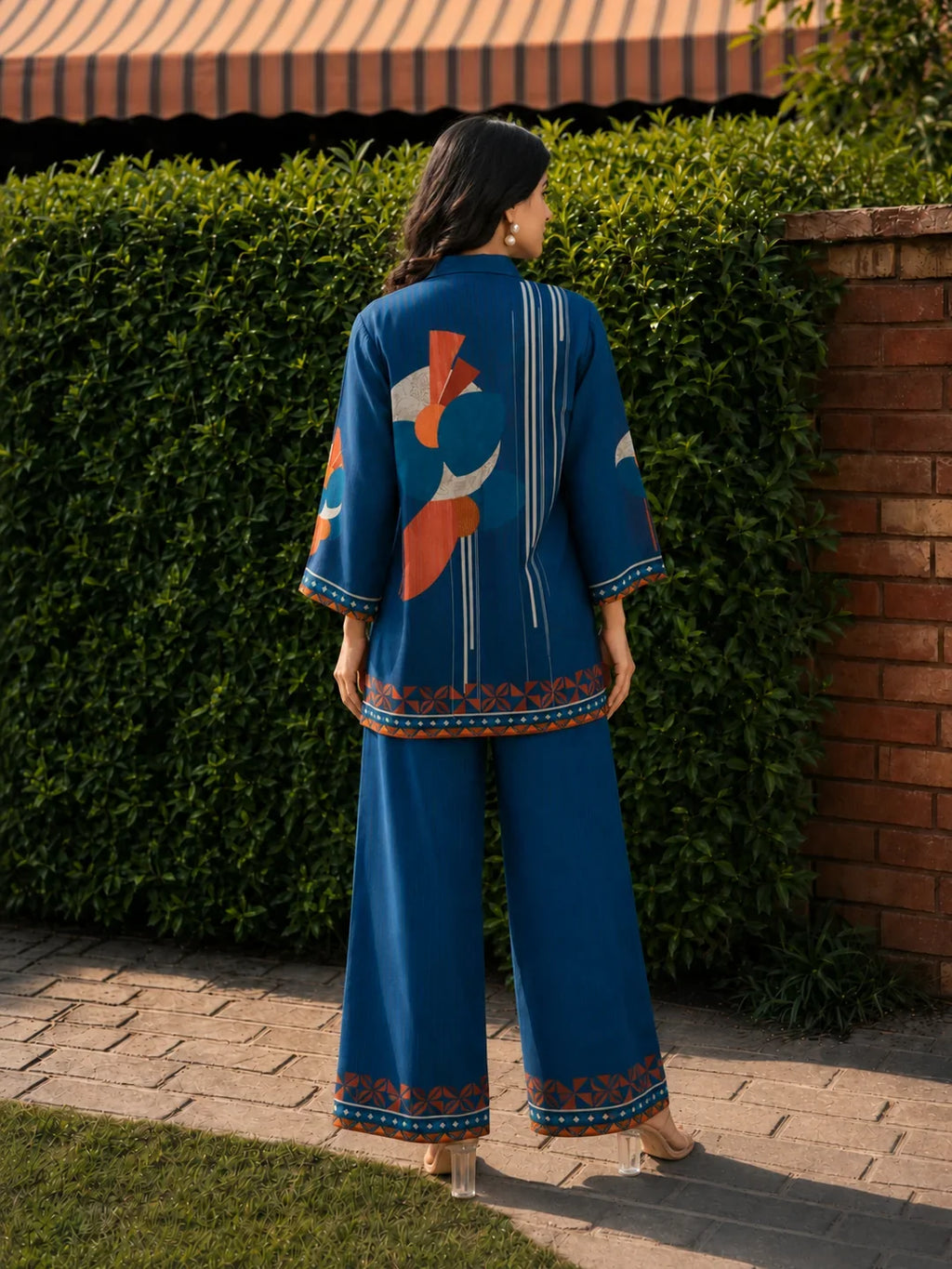 Navy Blue Allover Printed Muslin Co-Ord Set