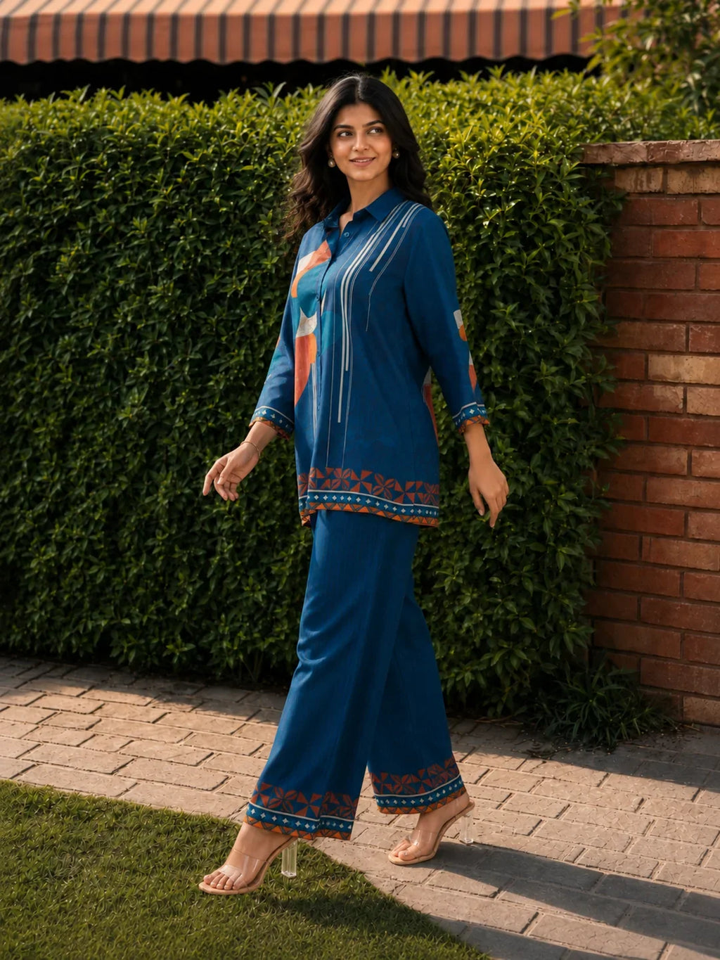 Navy Blue Allover Printed Muslin Co-Ord Set