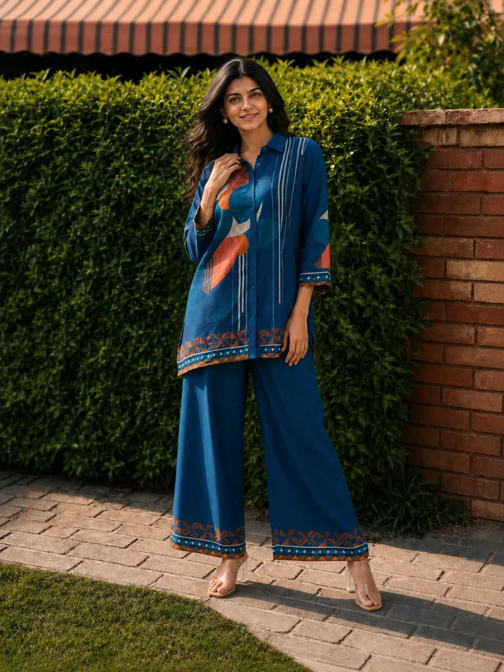 Navy Blue Allover Printed Muslin Co-Ord Set