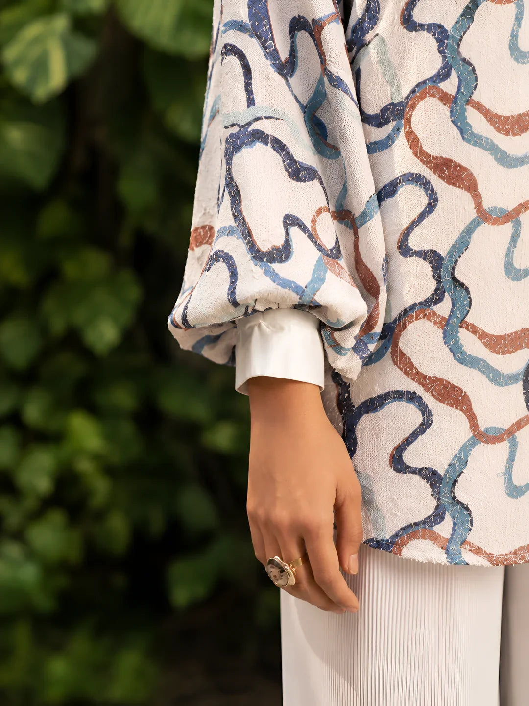 Blue and White Embellished Satin Co-Ord Set