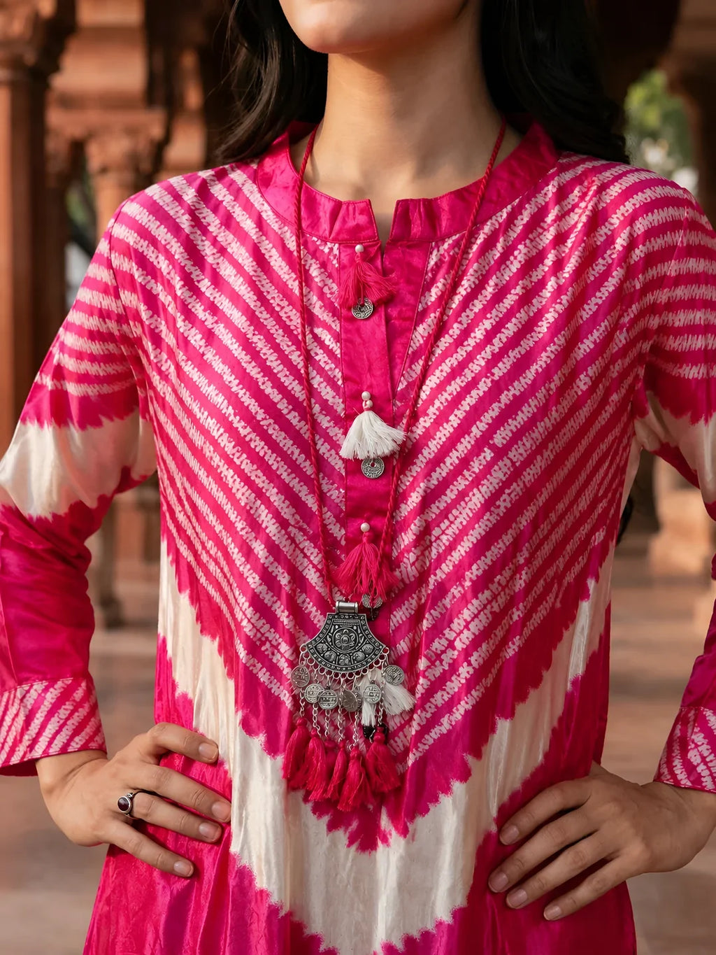 Hot Pink Tie-Dye Kurta Co-ord Set in Viscose