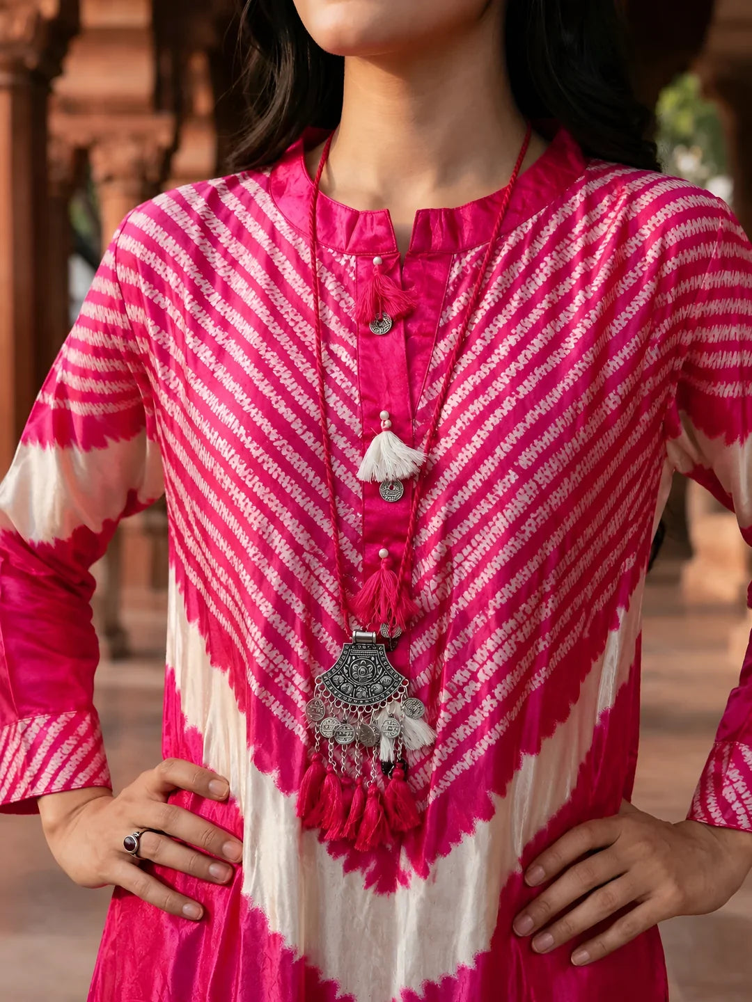 Hot Pink Tie-Dye Kurta Co-ord Set in Viscose