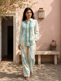 Turquoise Color Embroidered Muslin Co-Ord Set