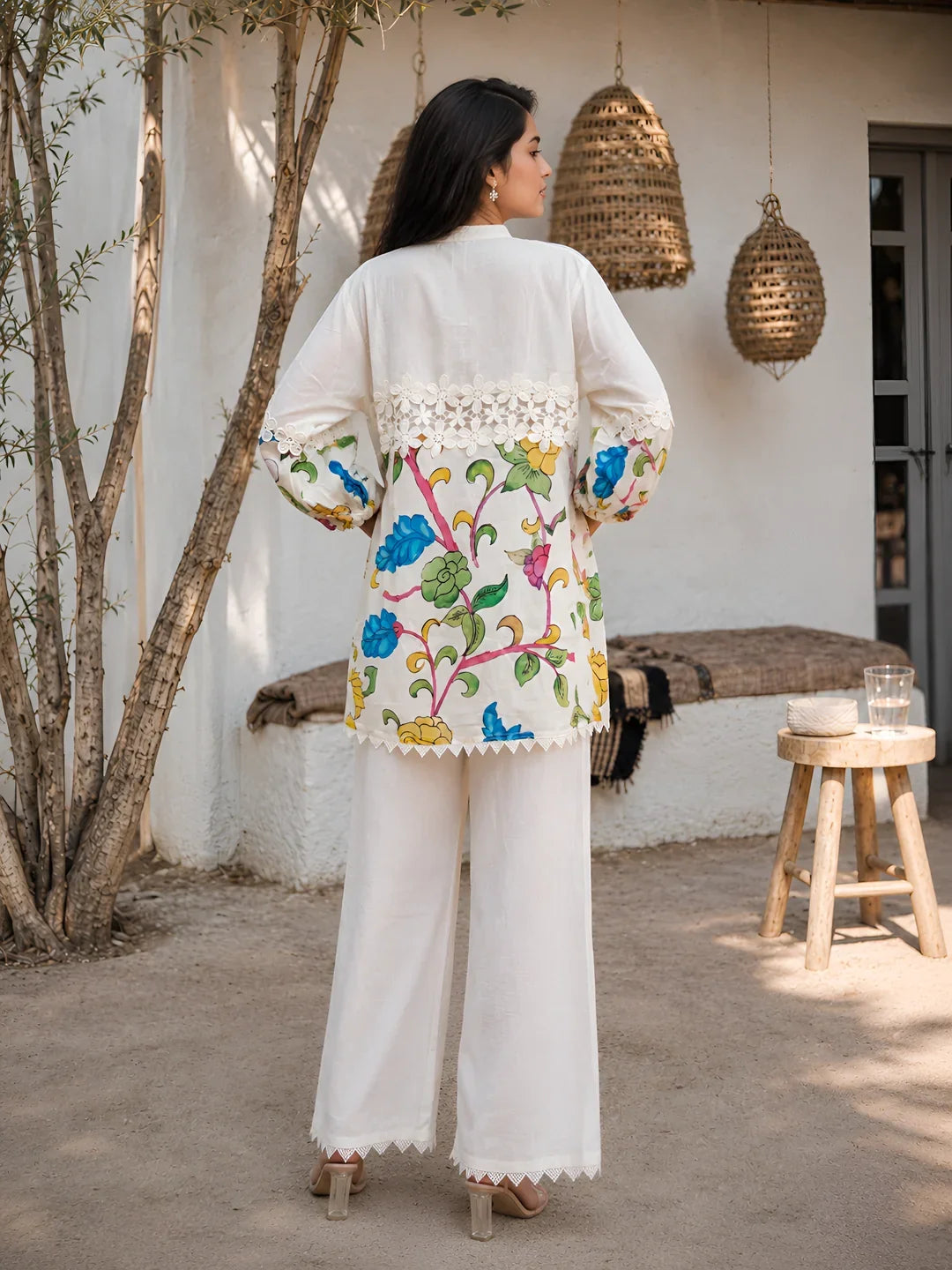 Cream Kalamkari Printed Muslin Co-ord Set