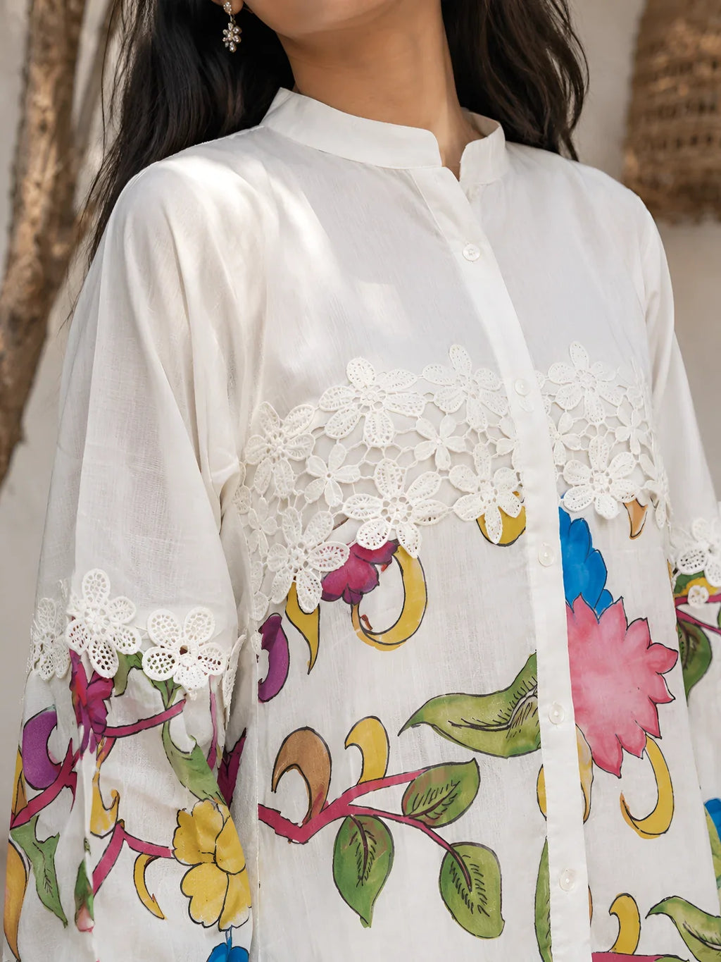Cream Kalamkari Printed Muslin Co-ord Set