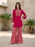 Fuchsia Pink Floral Embroidery Co-Ord Set in Muslin