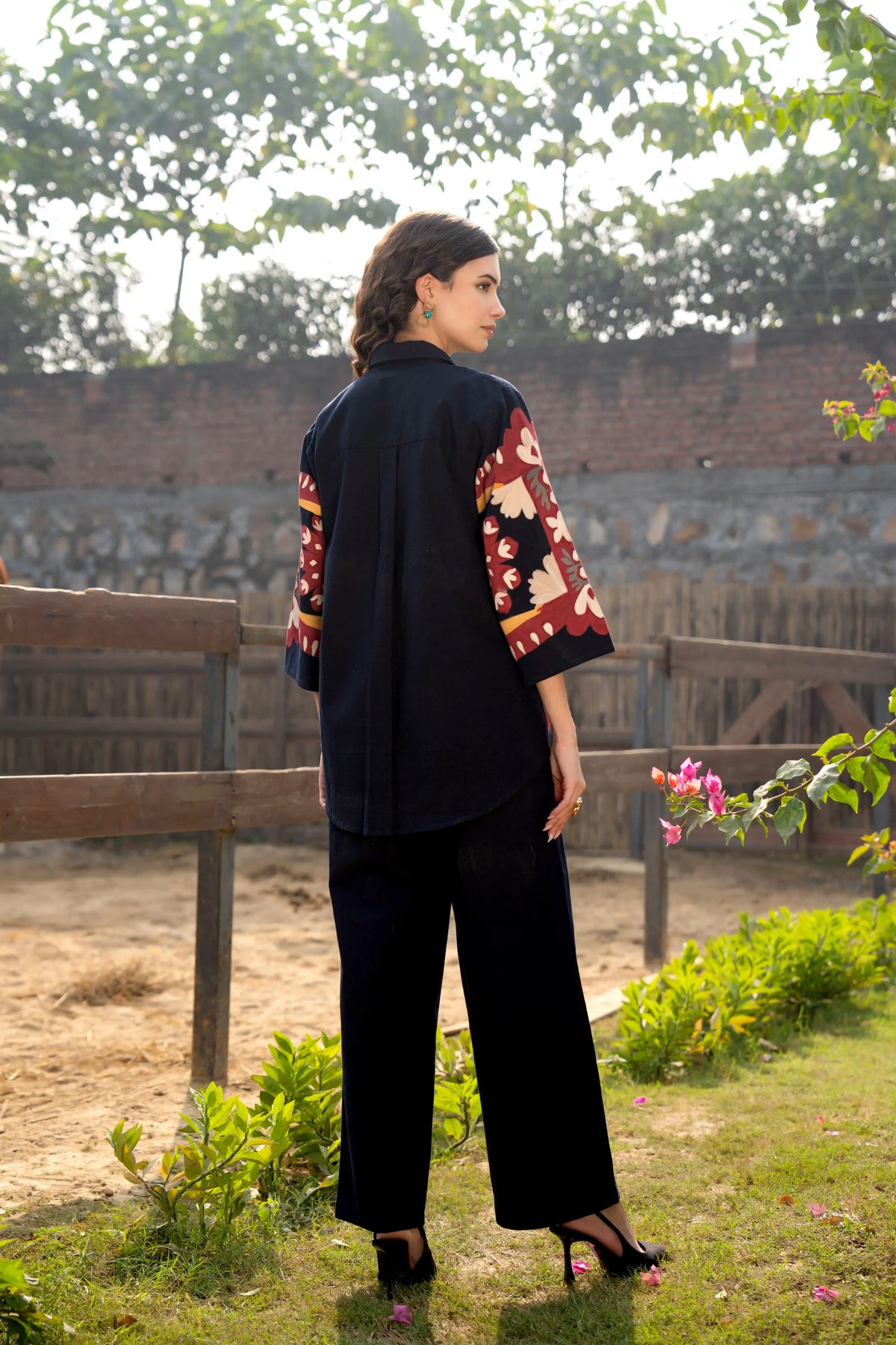 Multi-Floral Hand-Painted Button-Front Co-Ord Set in Cotton Flex