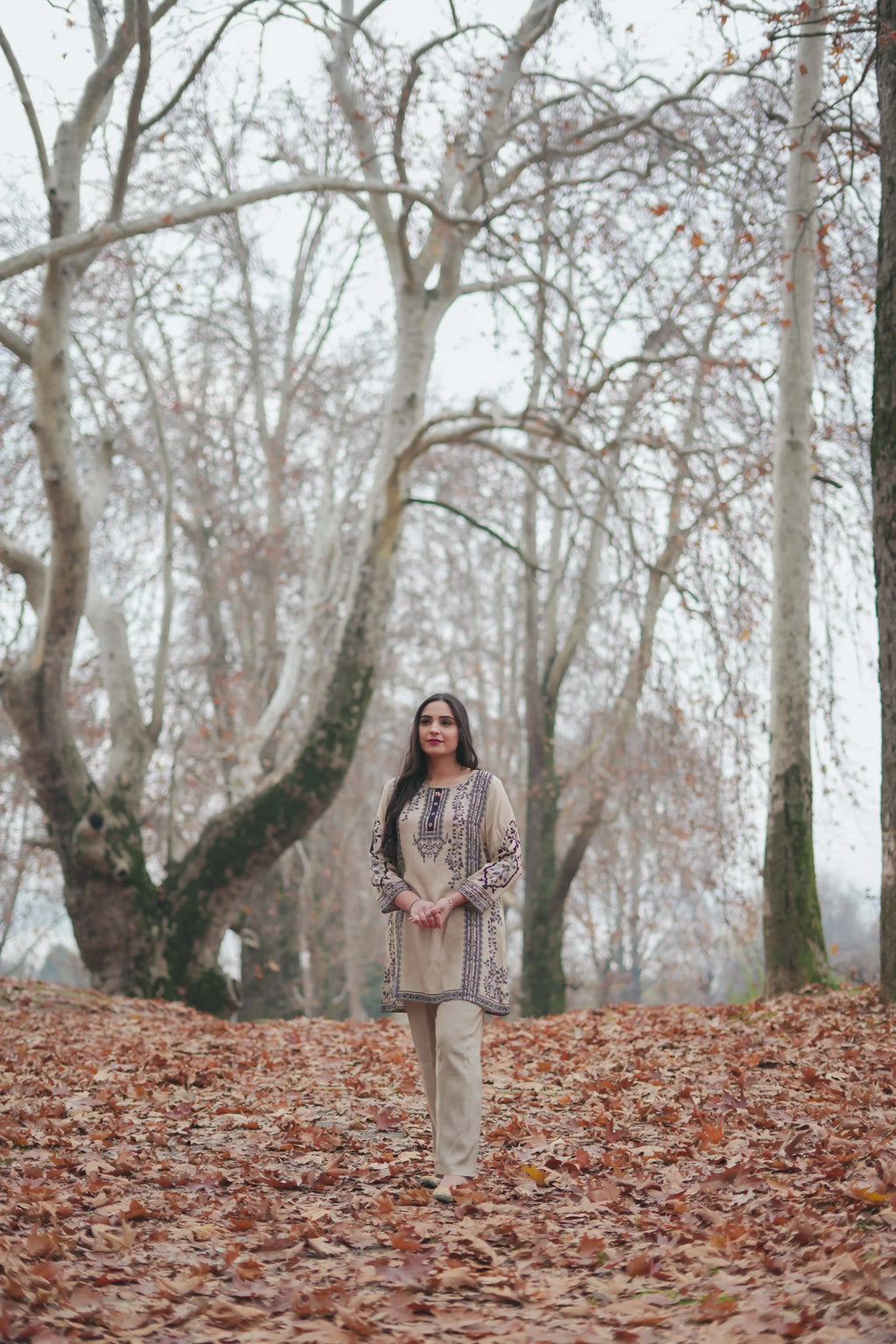 Khaki Printed Muslin Co-Ord  Set