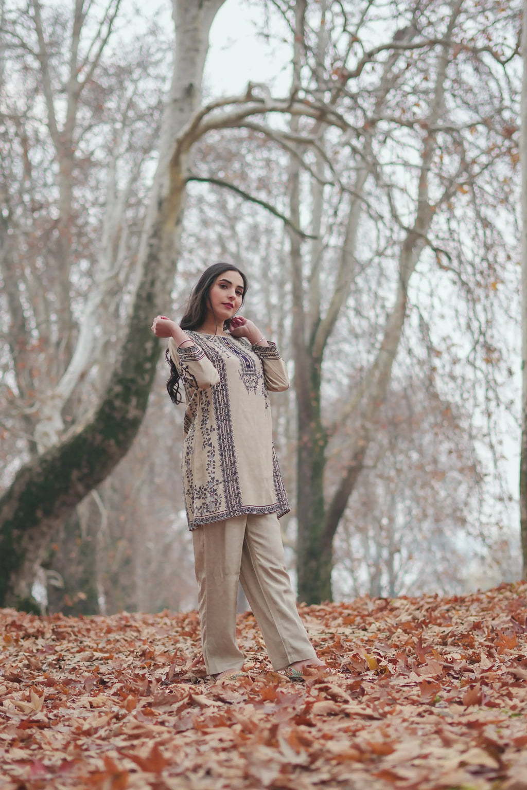 Khaki Printed Muslin Co-Ord  Set