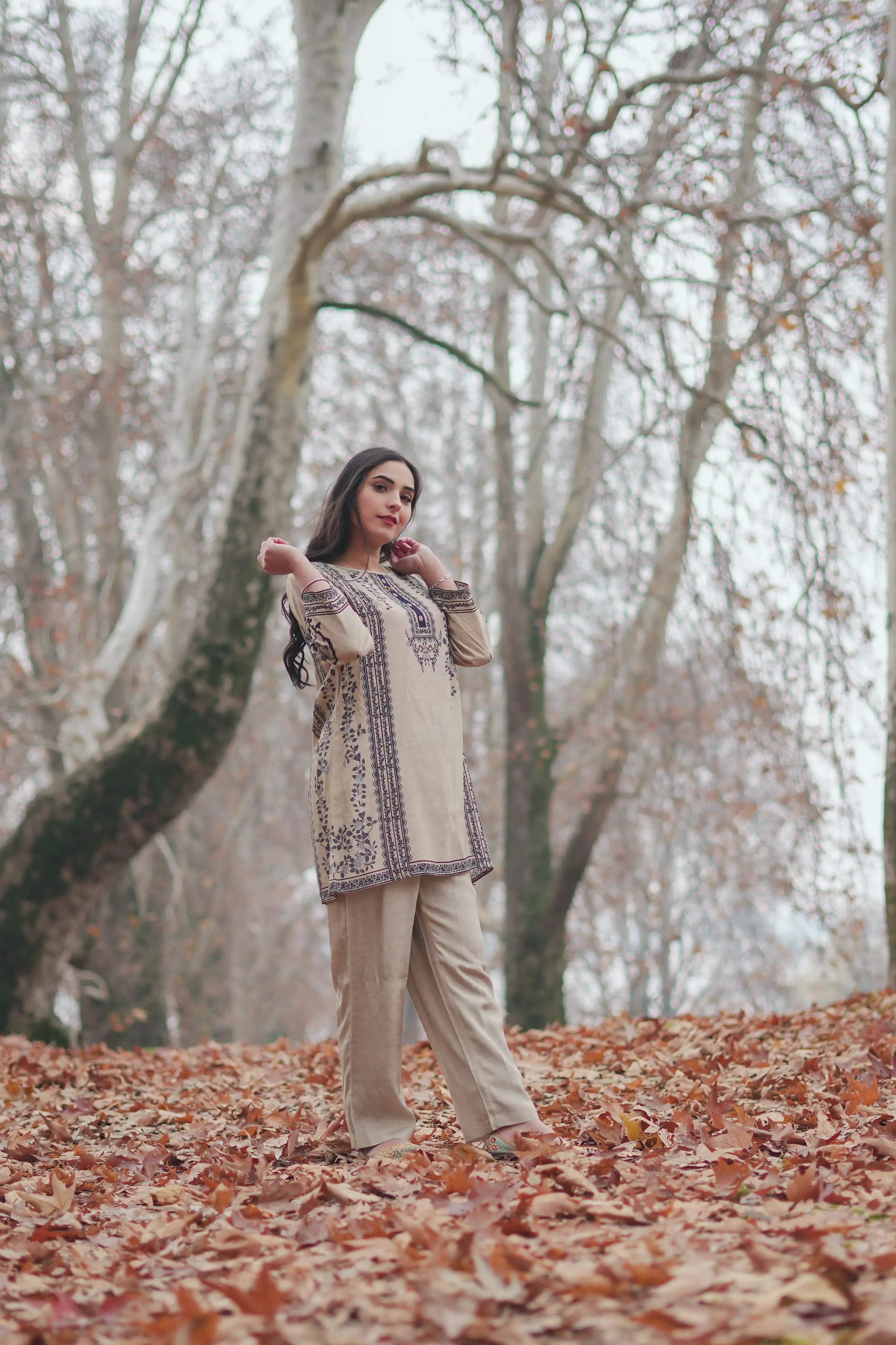 Khaki Printed Muslin Co-Ord  Set