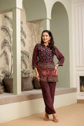 Black & Red Crepe Co-ord Set with Mirror Embroidery