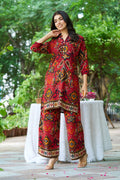 Red Base Ajrak Print Kurti & Pant Set