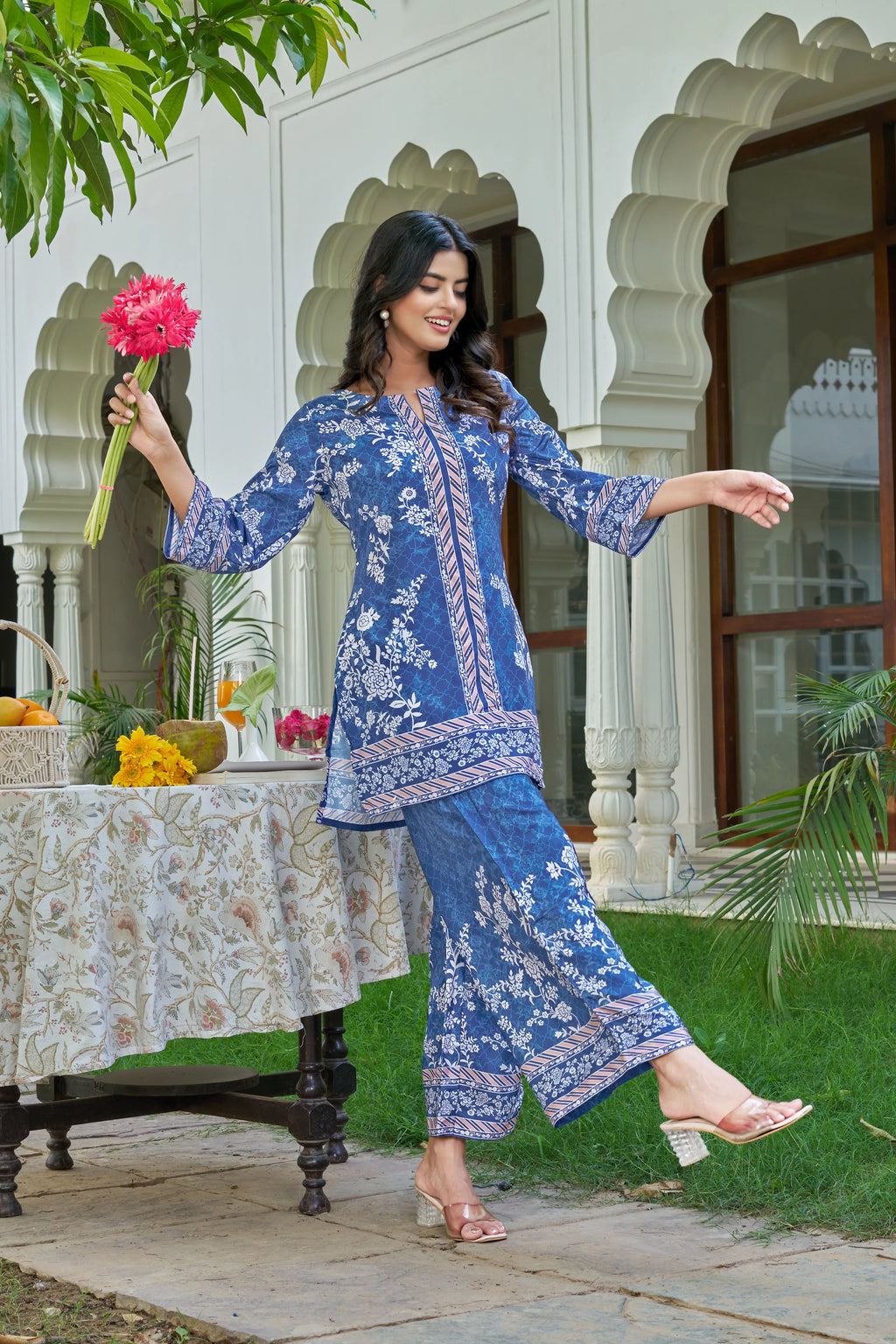 Navy Blue Ethnic Co-ord Set with Mirror Work