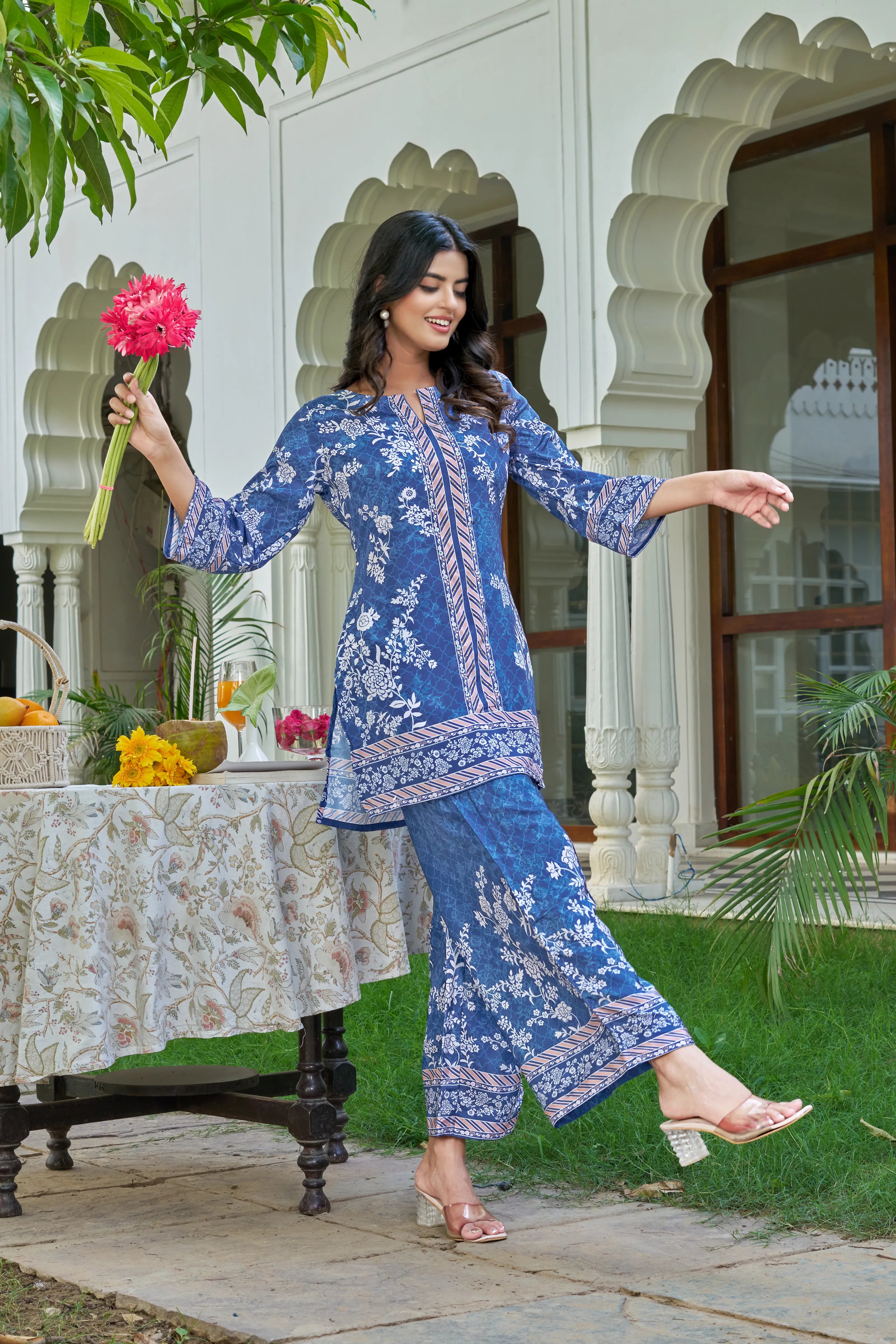 Navy Blue Ethnic Co-ord Set with Mirror Work