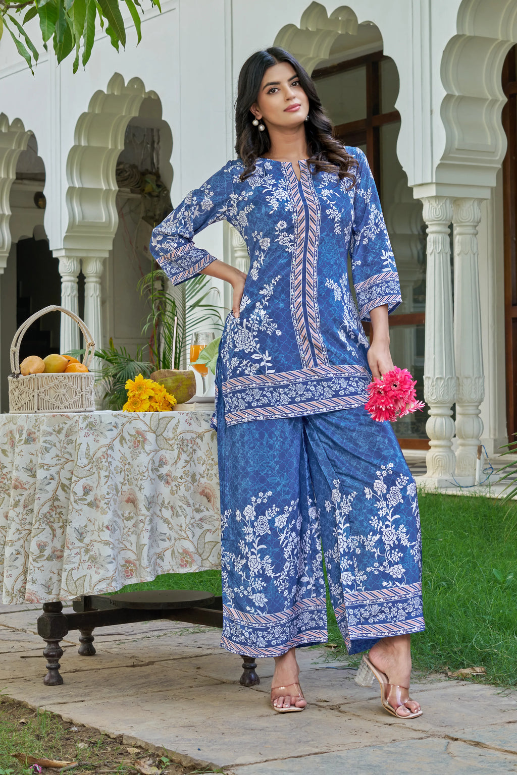 Navy Blue Ethnic Co-ord Set with Mirror Work