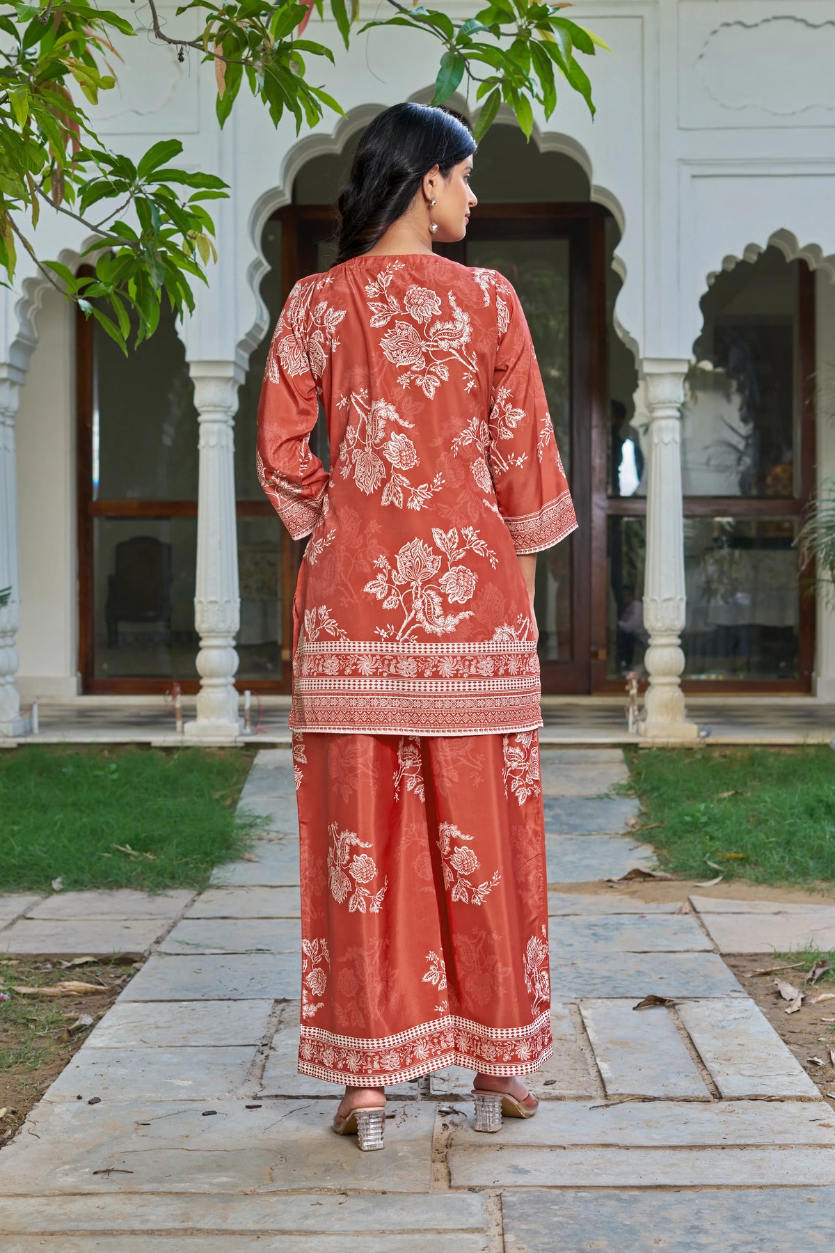 Rust Floral Co-ord Set in Crepe