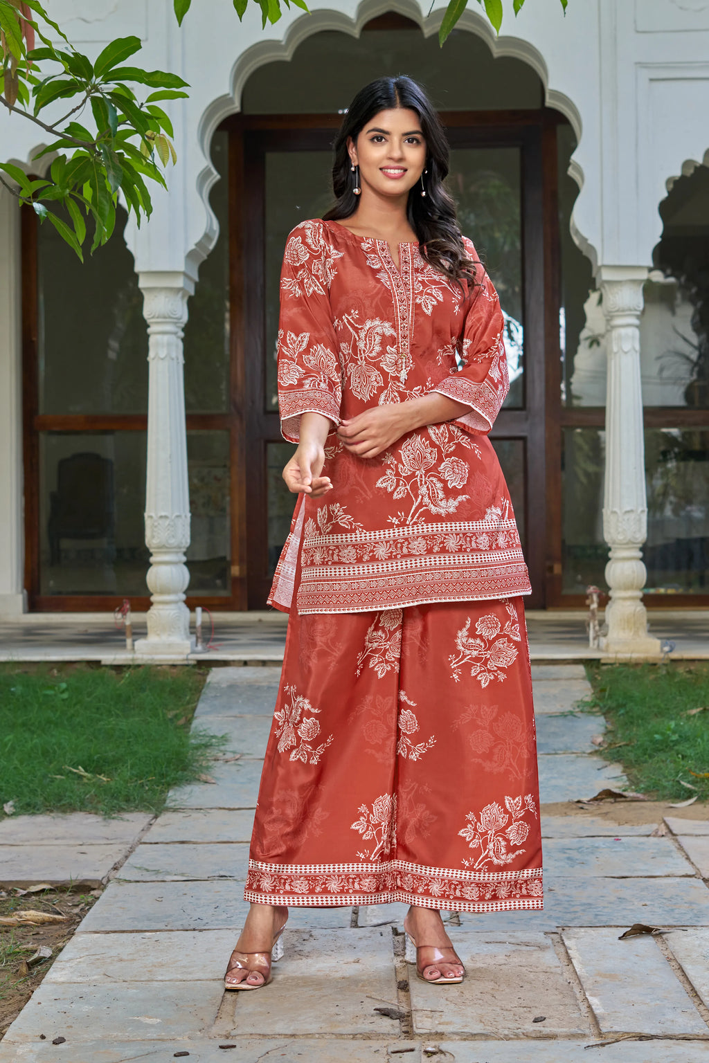 Rust Floral Co-ord Set in Crepe