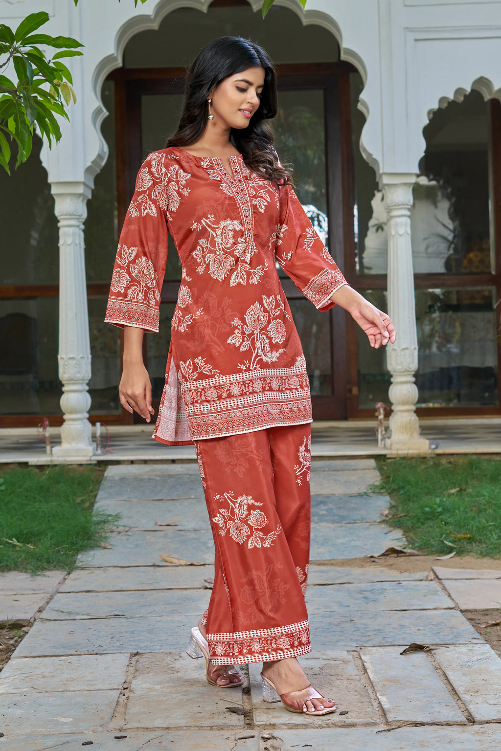 Rust Floral Co-ord Set in Crepe