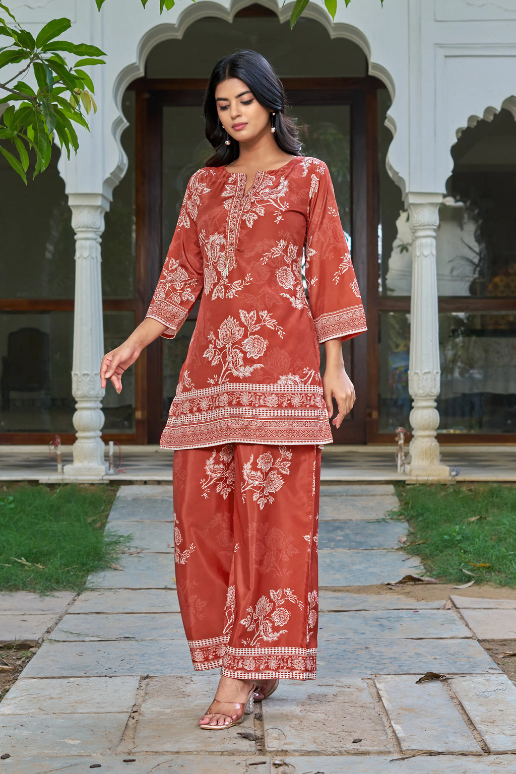 Rust Floral Co-ord Set in Crepe