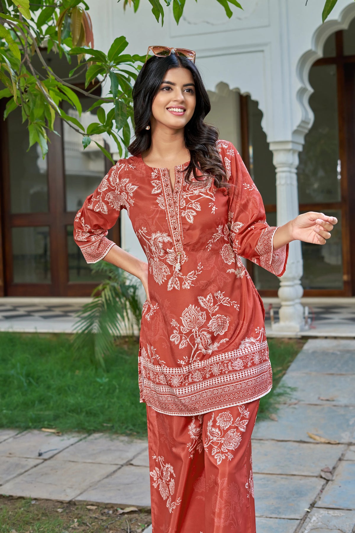 Rust Floral Co-ord Set in Crepe