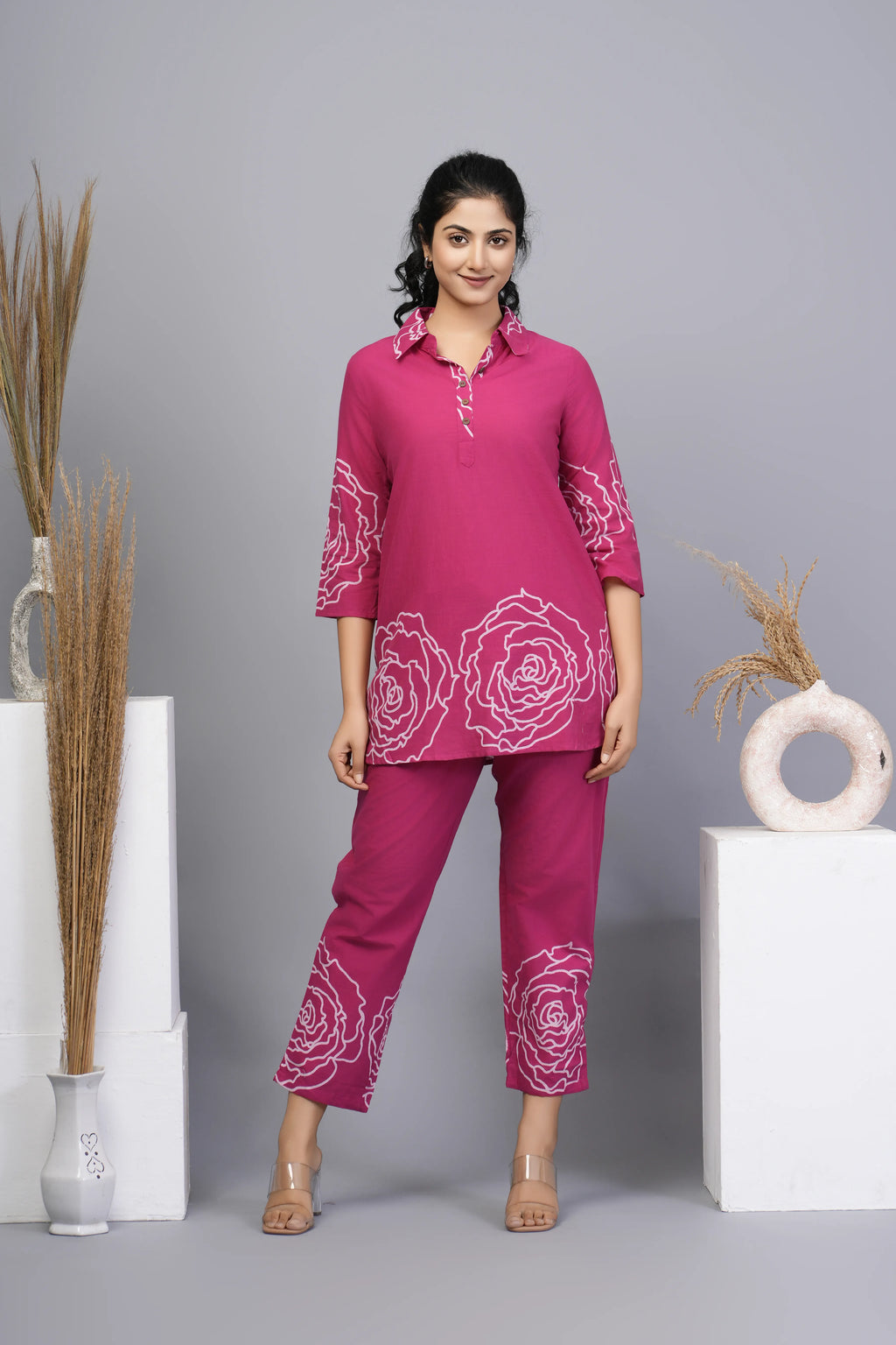 Rani Pink Floral Printed Cotton Co-ord Set