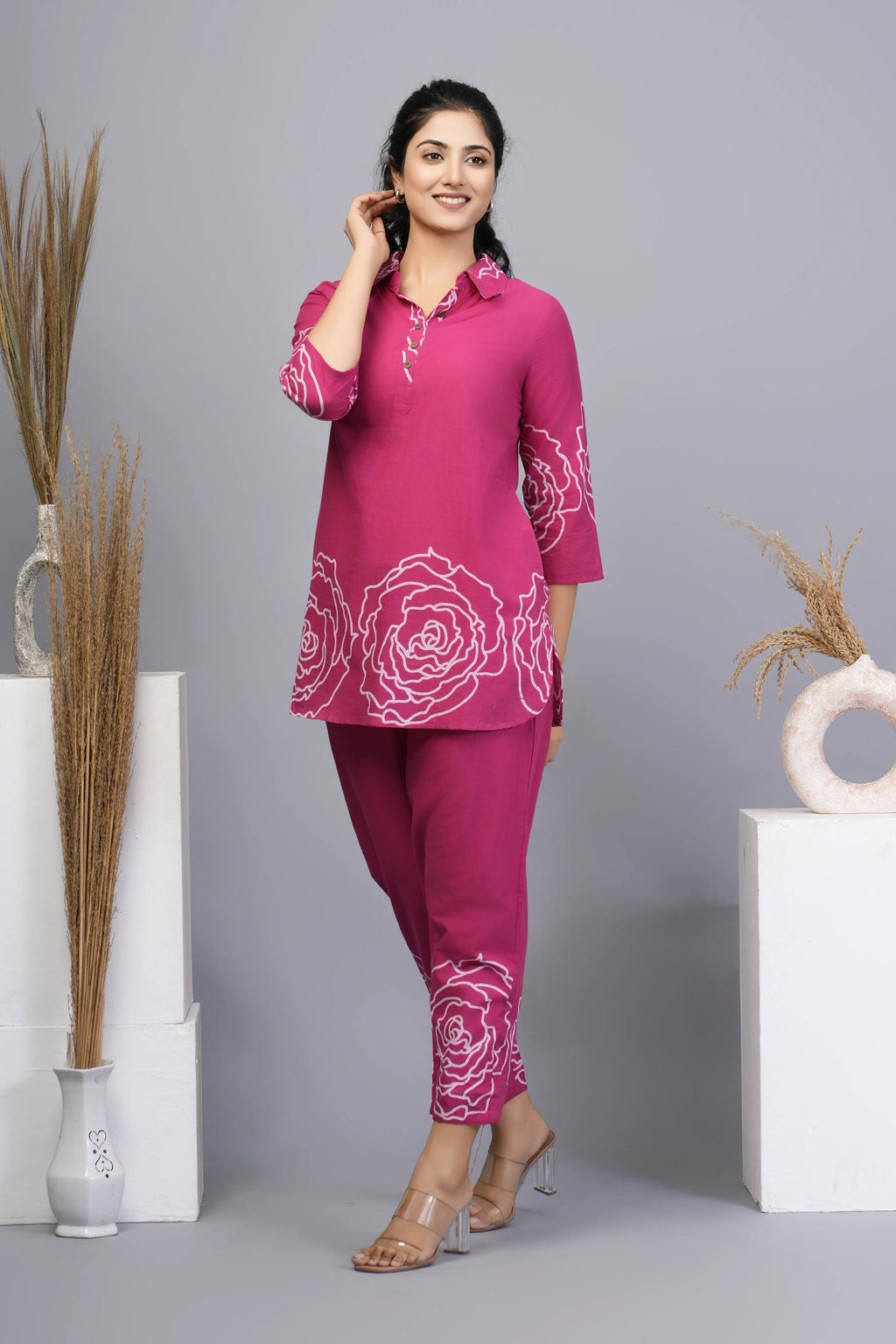Rani Pink Floral Printed Cotton Co-ord Set
