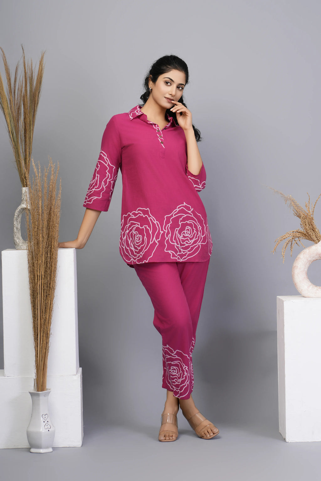 Rani Pink Floral Printed Cotton Co-ord Set