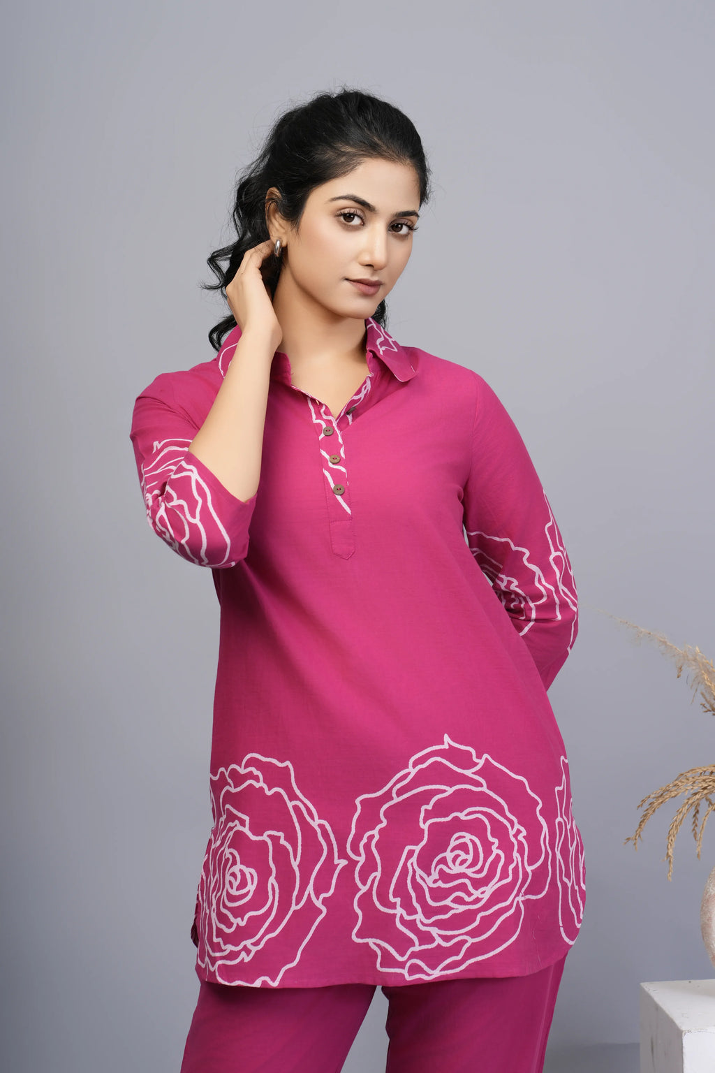 Rani Pink Floral Printed Cotton Co-ord Set