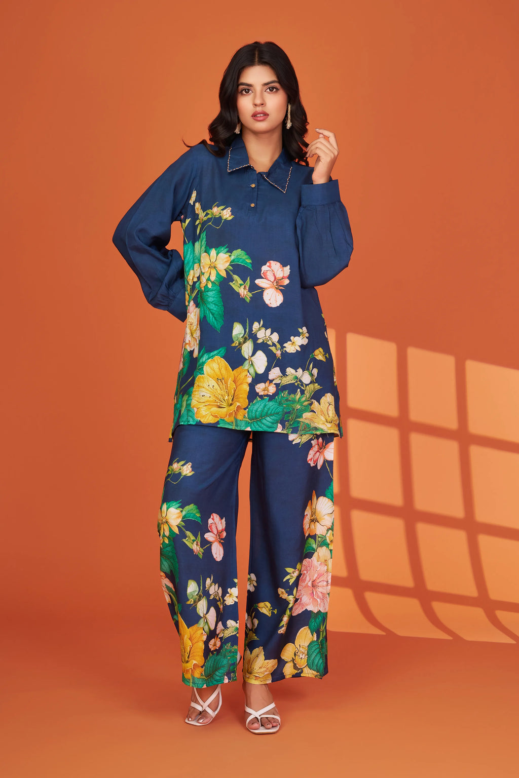 Navy Floral Muslin Co-ord Set