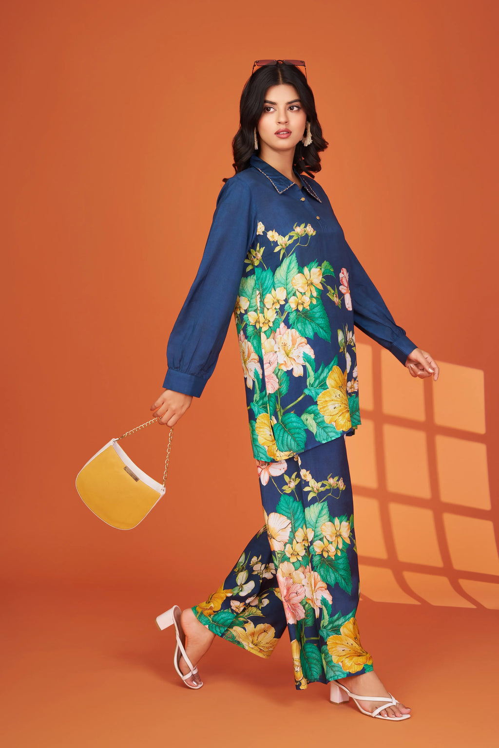 Navy Floral Muslin Co-ord Set