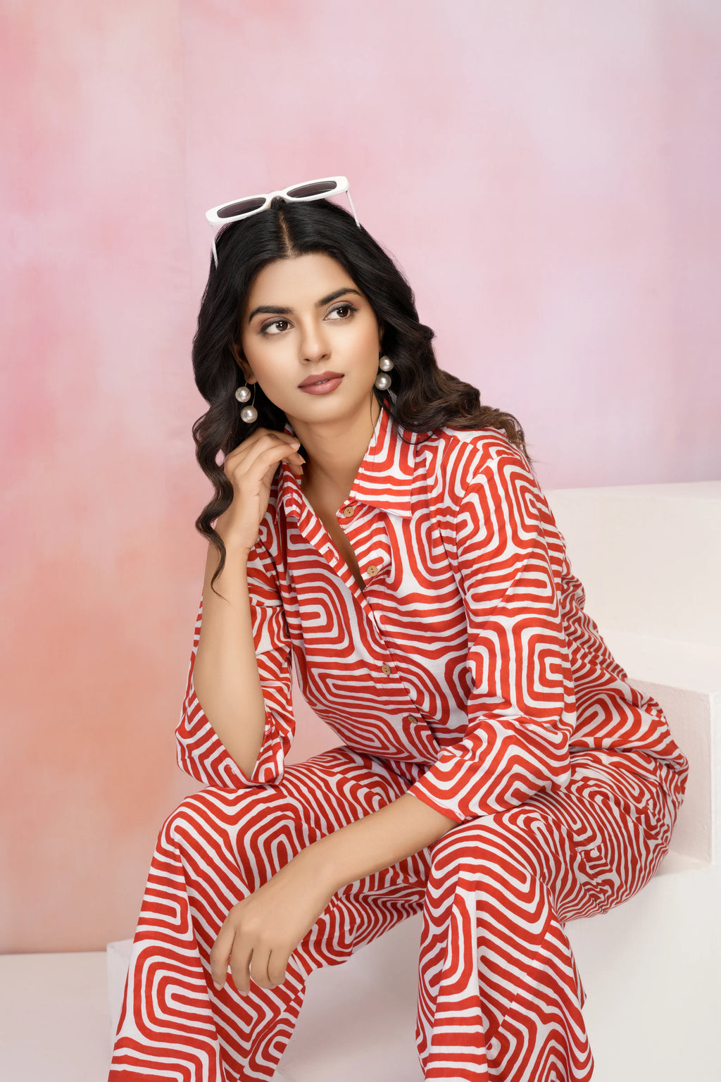 Swirl Print Cotton Cambric Co-Ord Set with Wooden Buttons