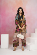 Black Base Multicolor Printed Crepe Kurta Set with Lurex Embroidery