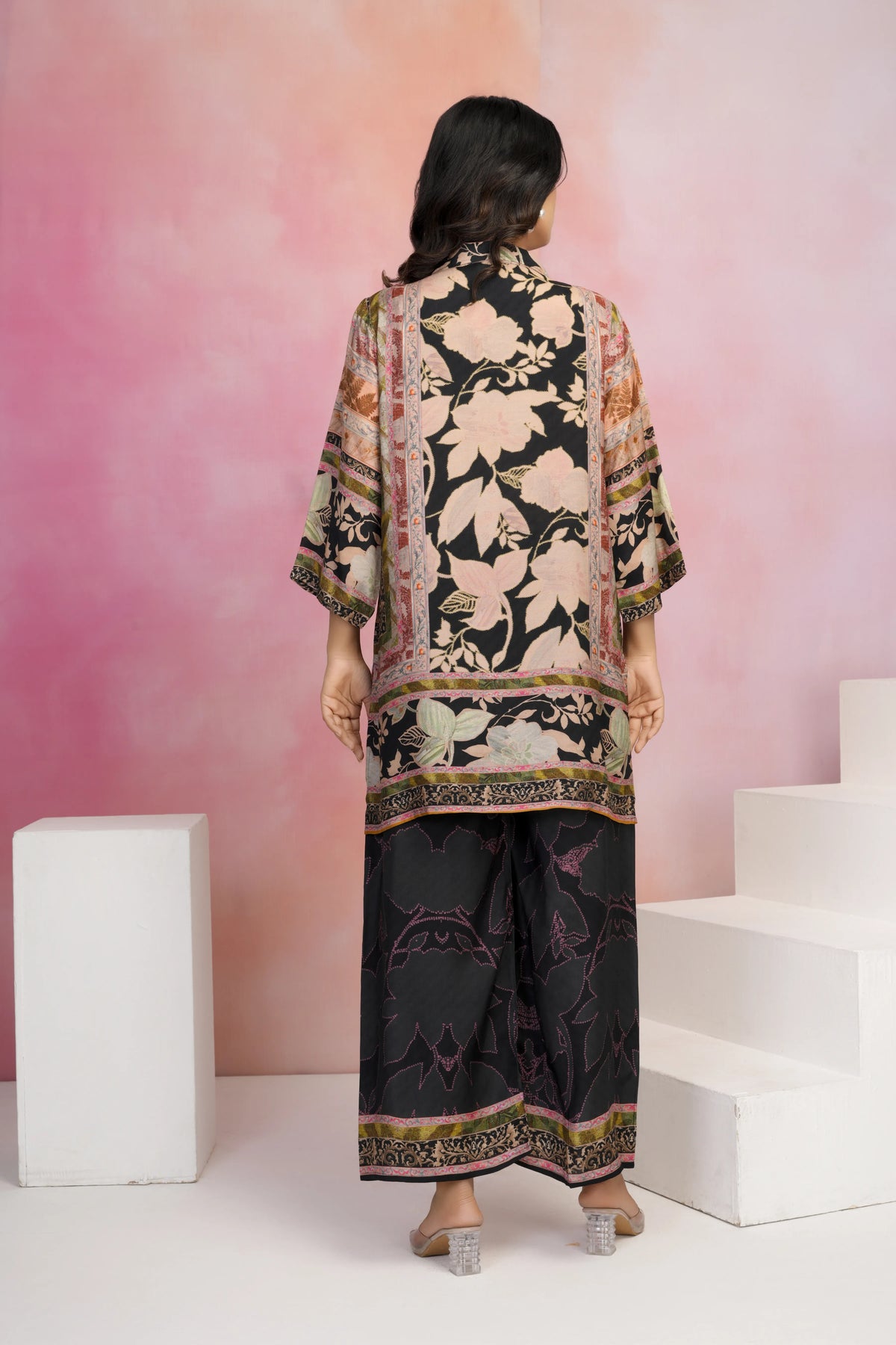 Black Base Multicolor Printed Muslin Kurta Set