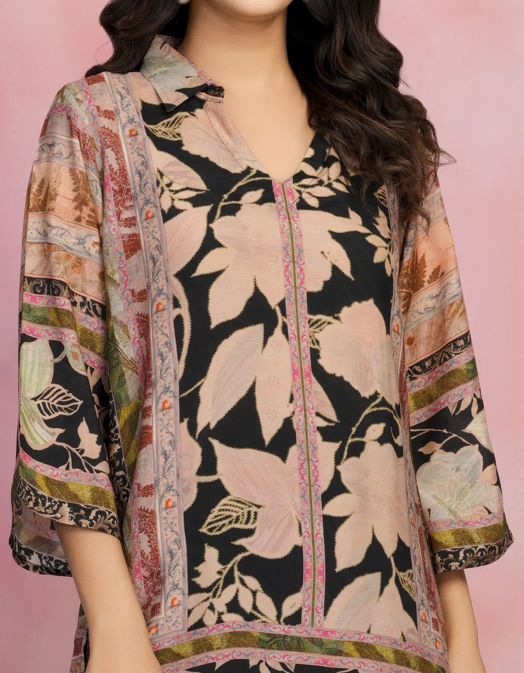 Black Base Multicolor Printed Muslin Kurta Set