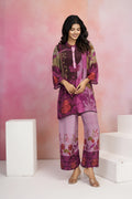 Pink Base Multicolor Printed Crepe Kurta Set with Lurex Embroidery