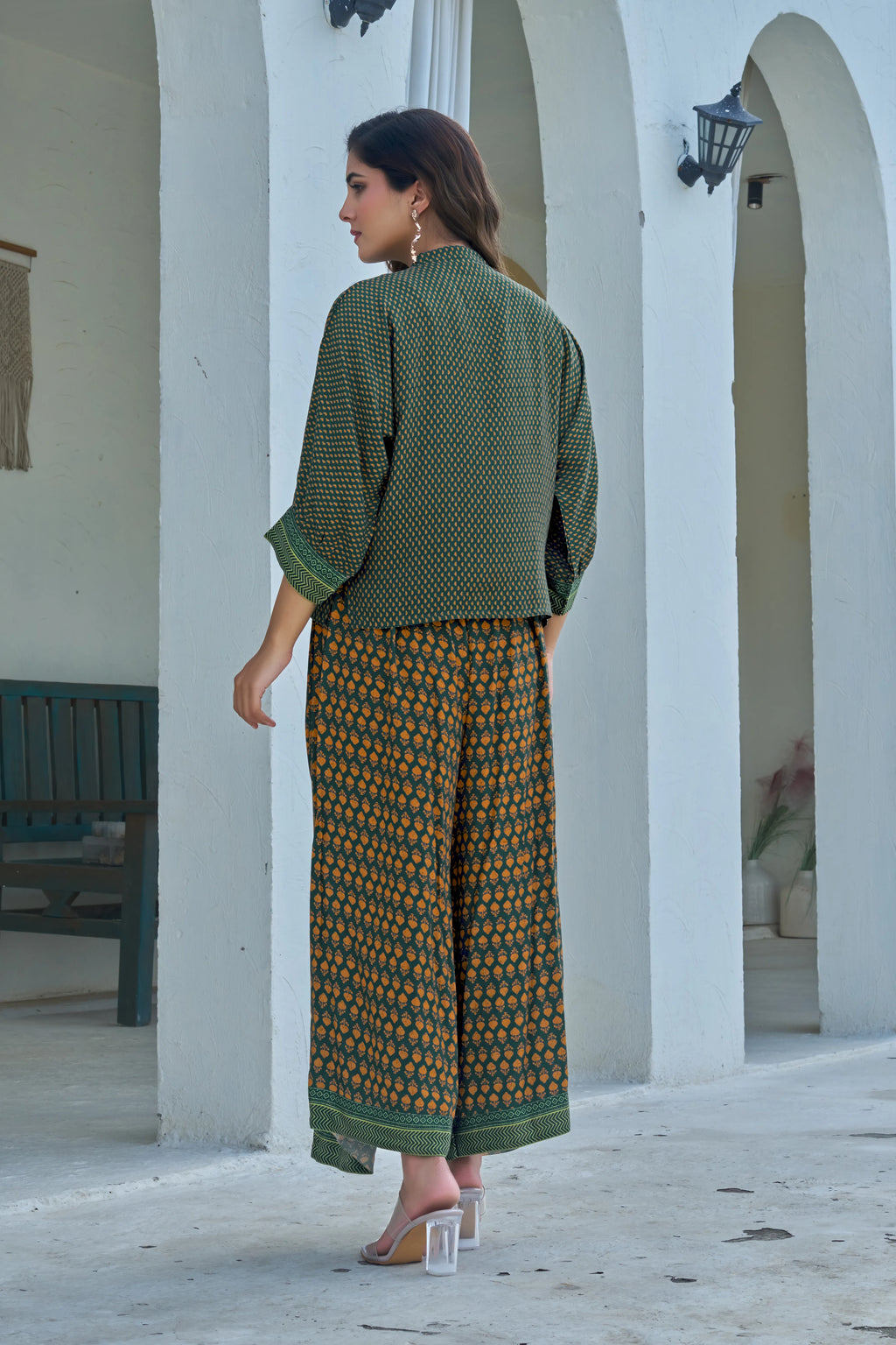 Dark Green & Golden Yellow Handblock Elegance Co-ord Set