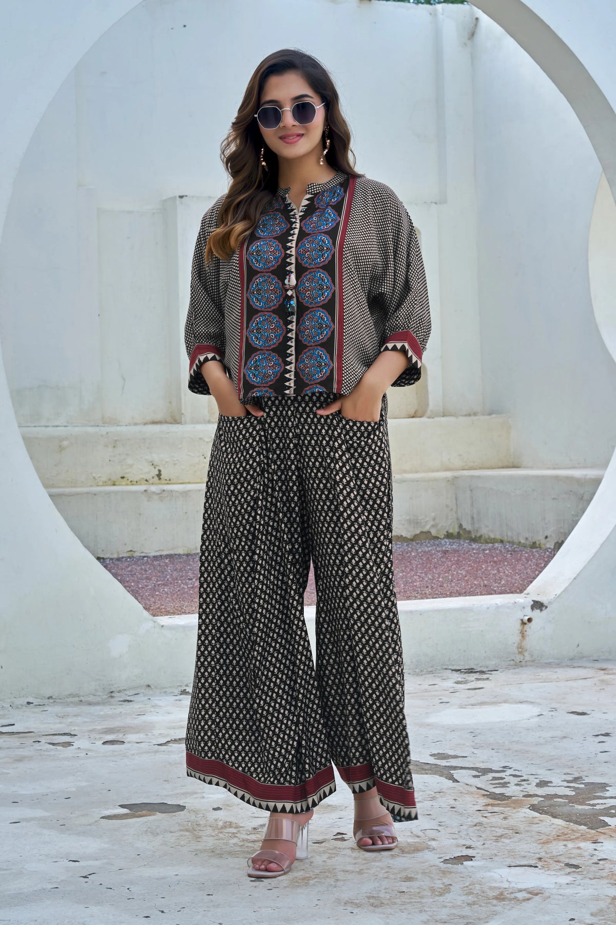 Black & Cream Handblock Buti & Border Print Co-ord Set