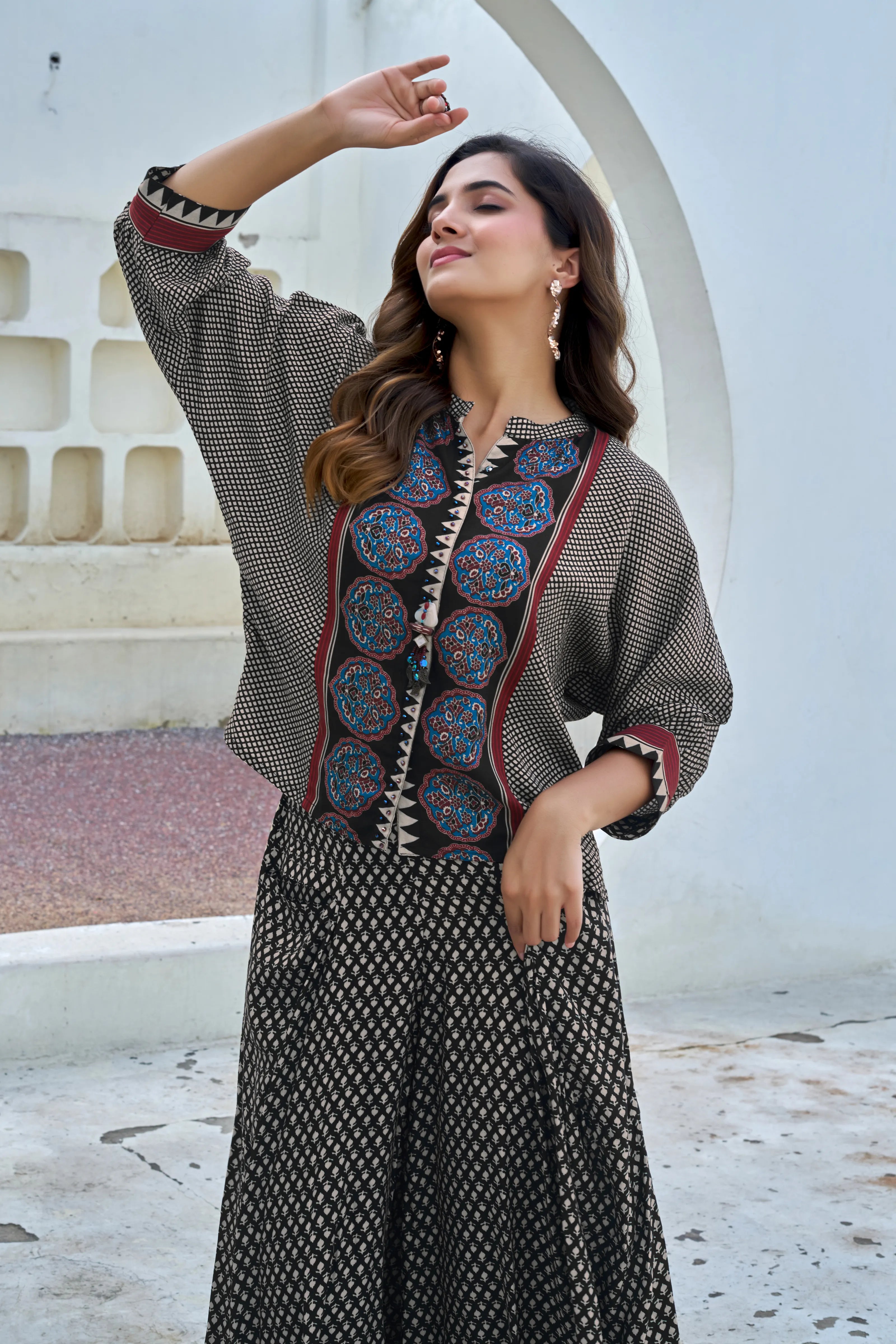 Black & Cream Handblock Buti & Border Print Co-ord Set