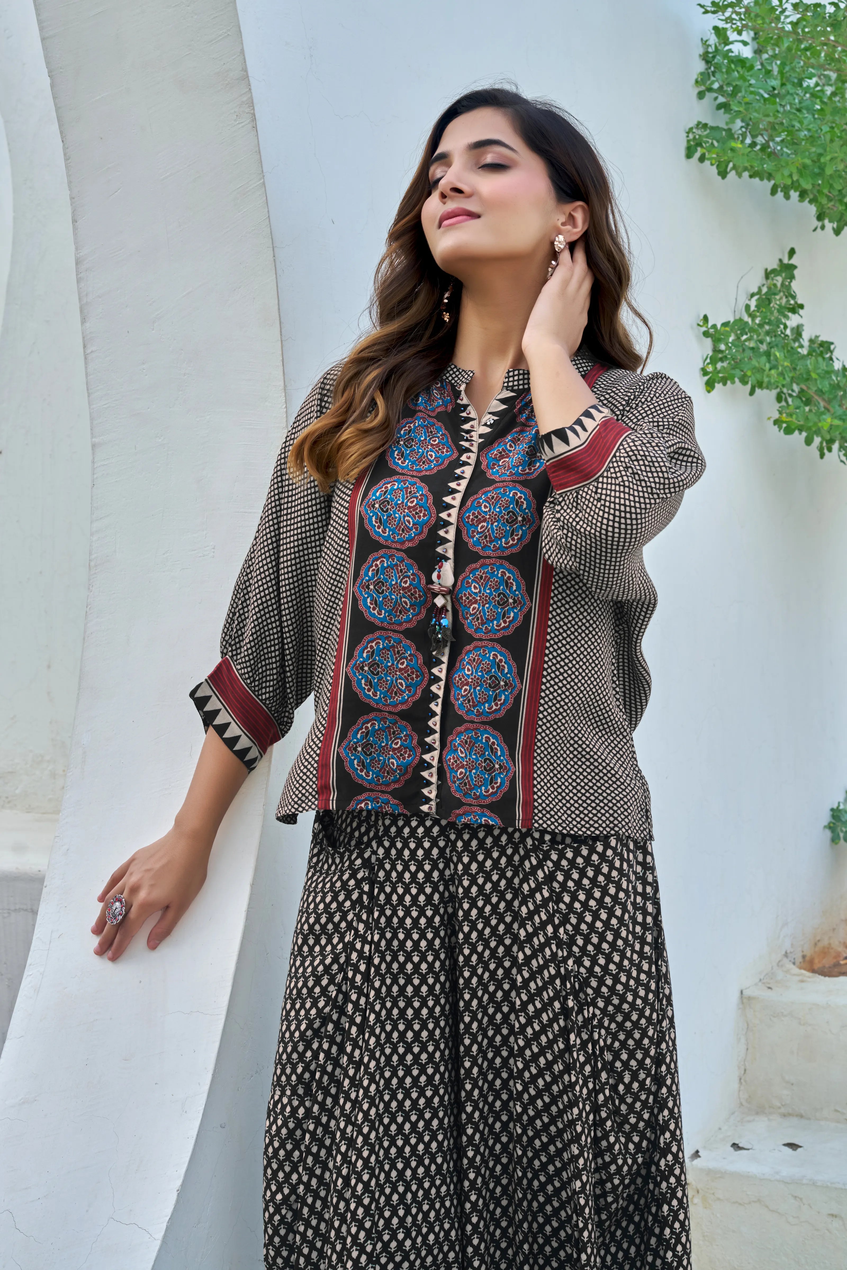 Black & Cream Handblock Buti & Border Print Co-ord Set