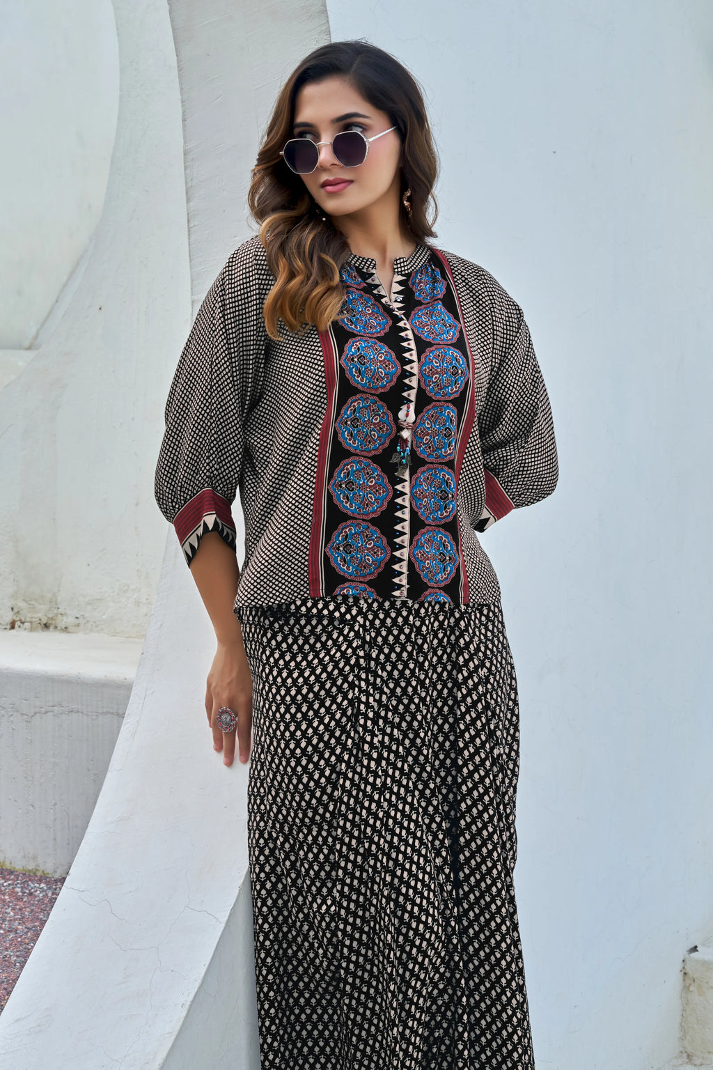 Black & Cream Handblock Buti & Border Print Co-ord Set