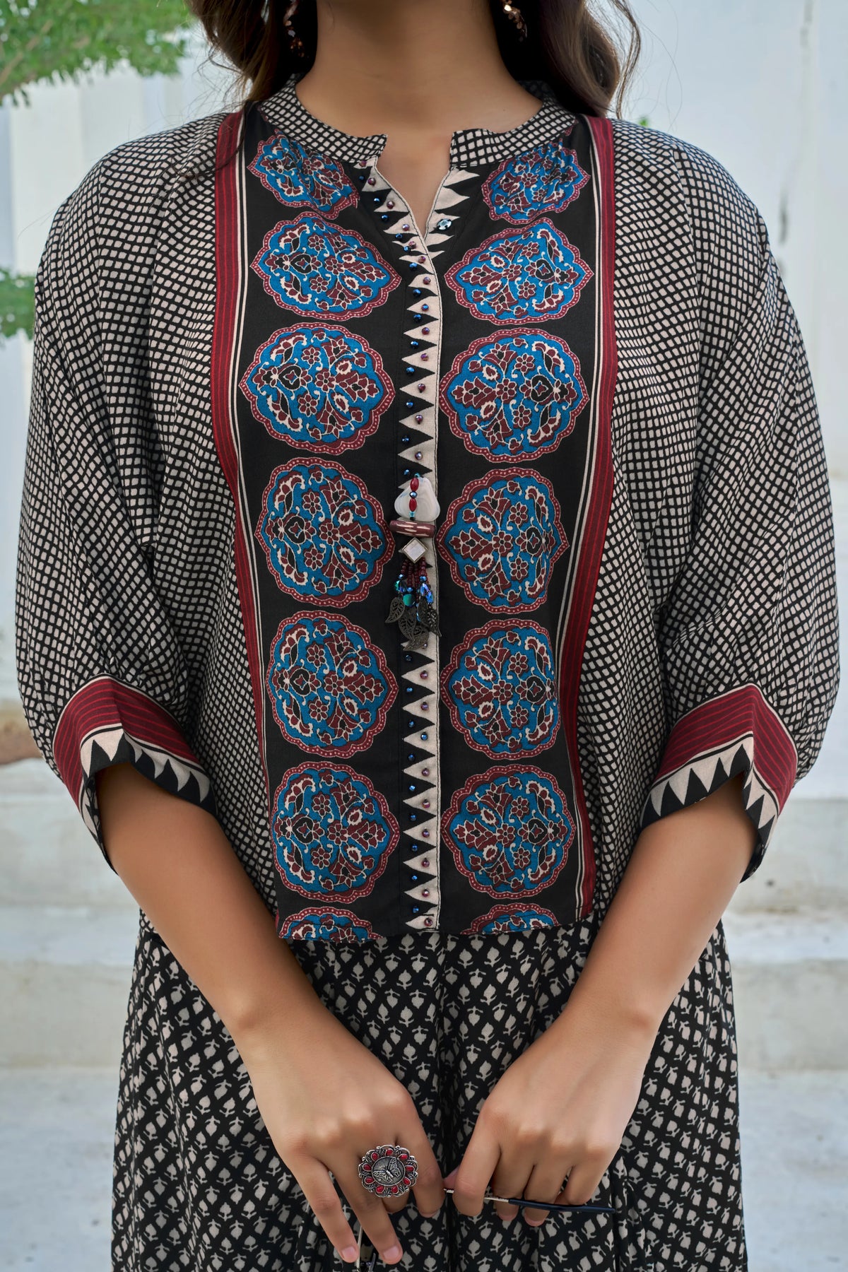 Black & Cream Handblock Buti & Border Print Co-ord Set