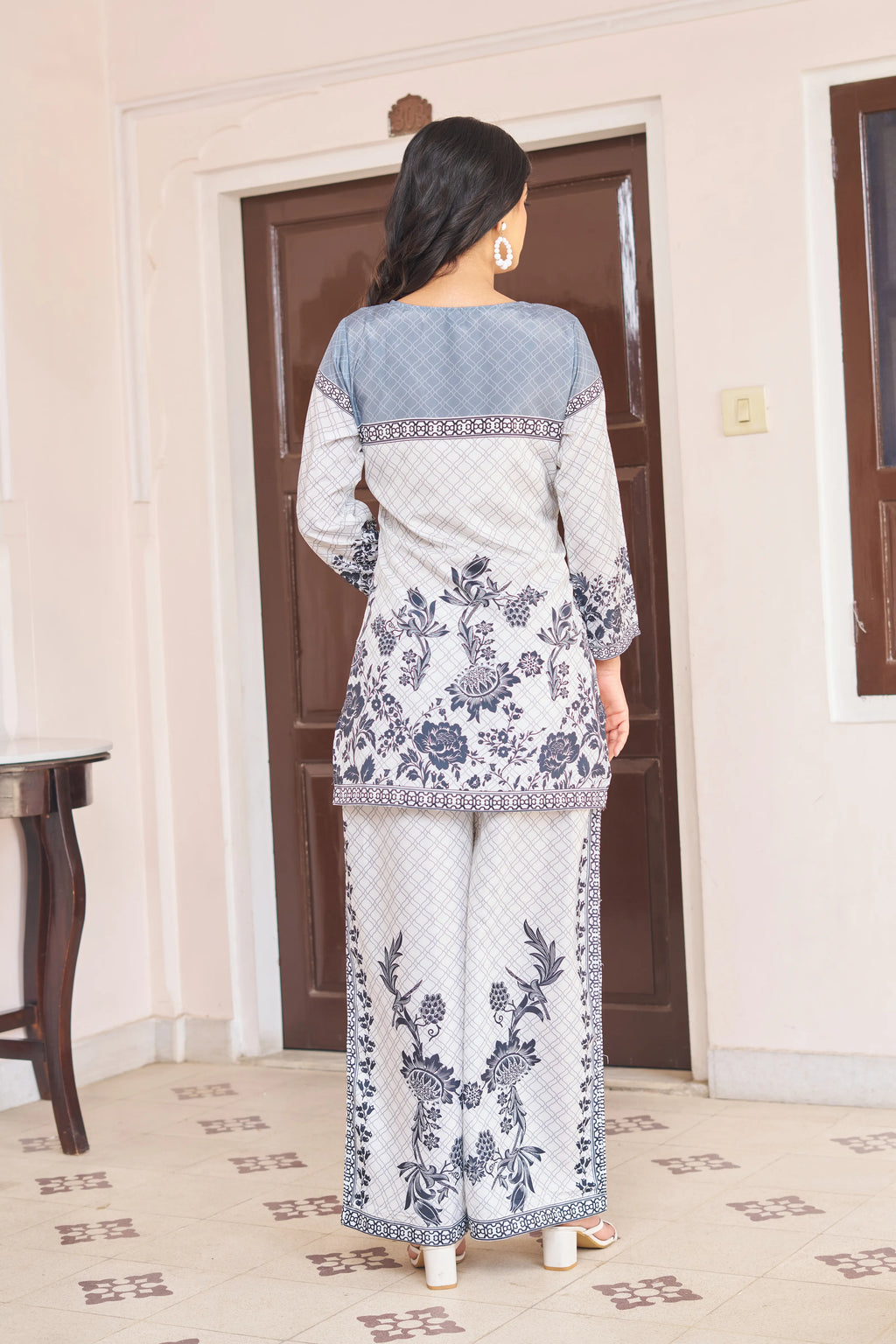 Off-White & Grey Floral Printed Co-ord Set