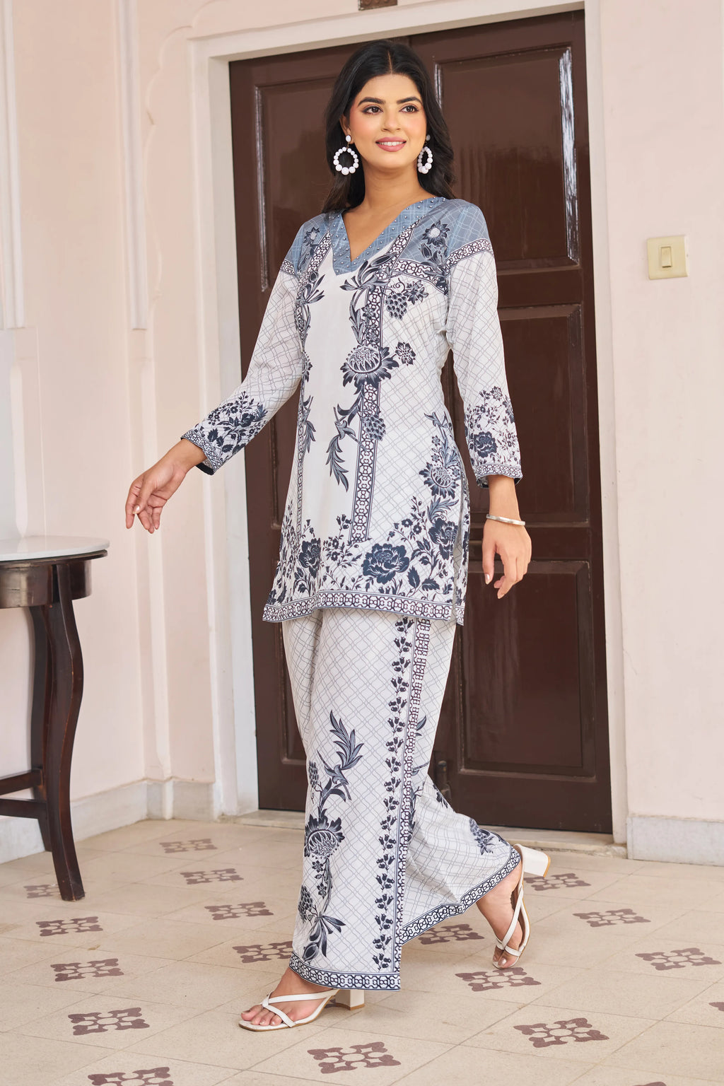 Off-White & Grey Floral Printed Co-ord Set