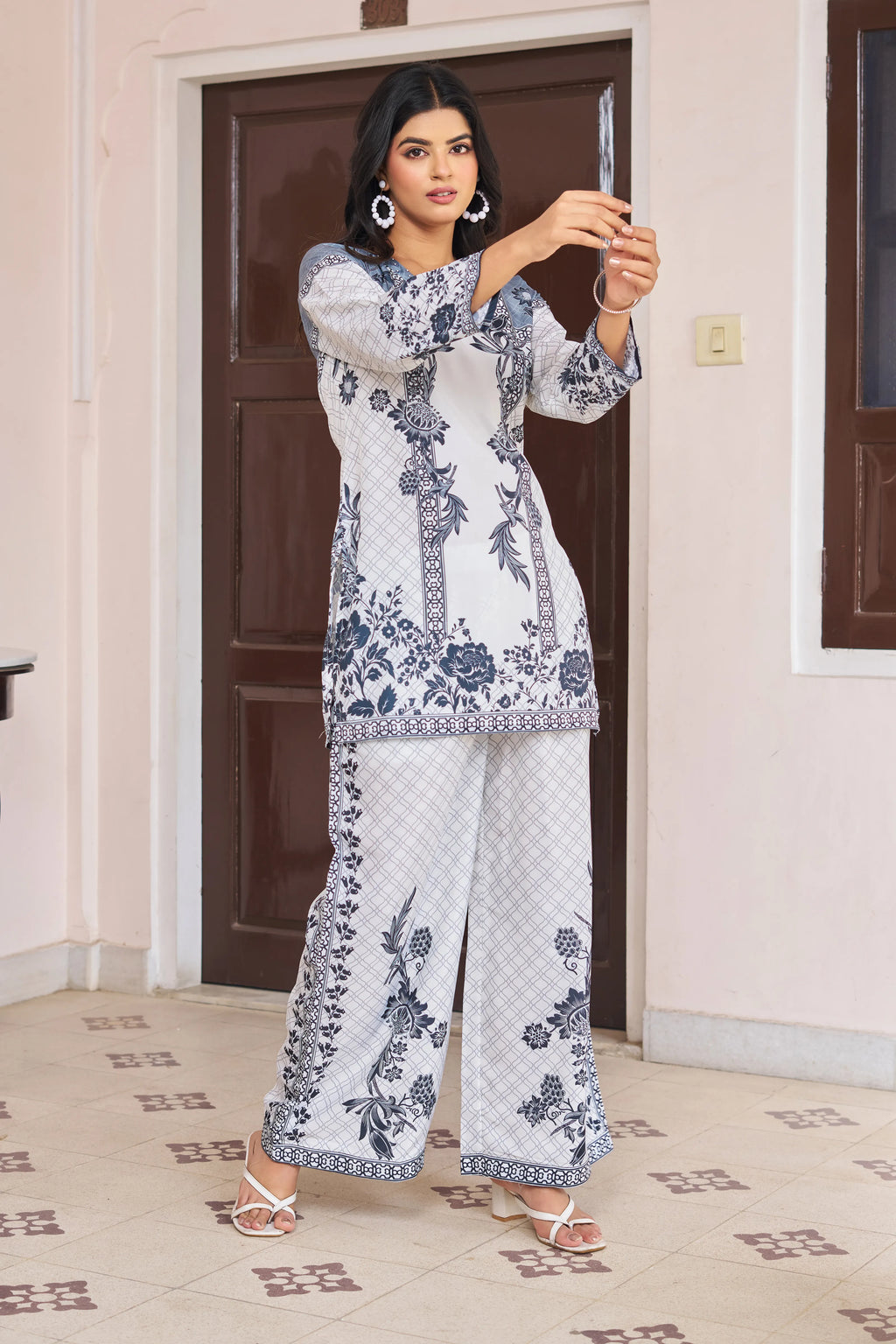 Off-White & Grey Floral Printed Co-ord Set