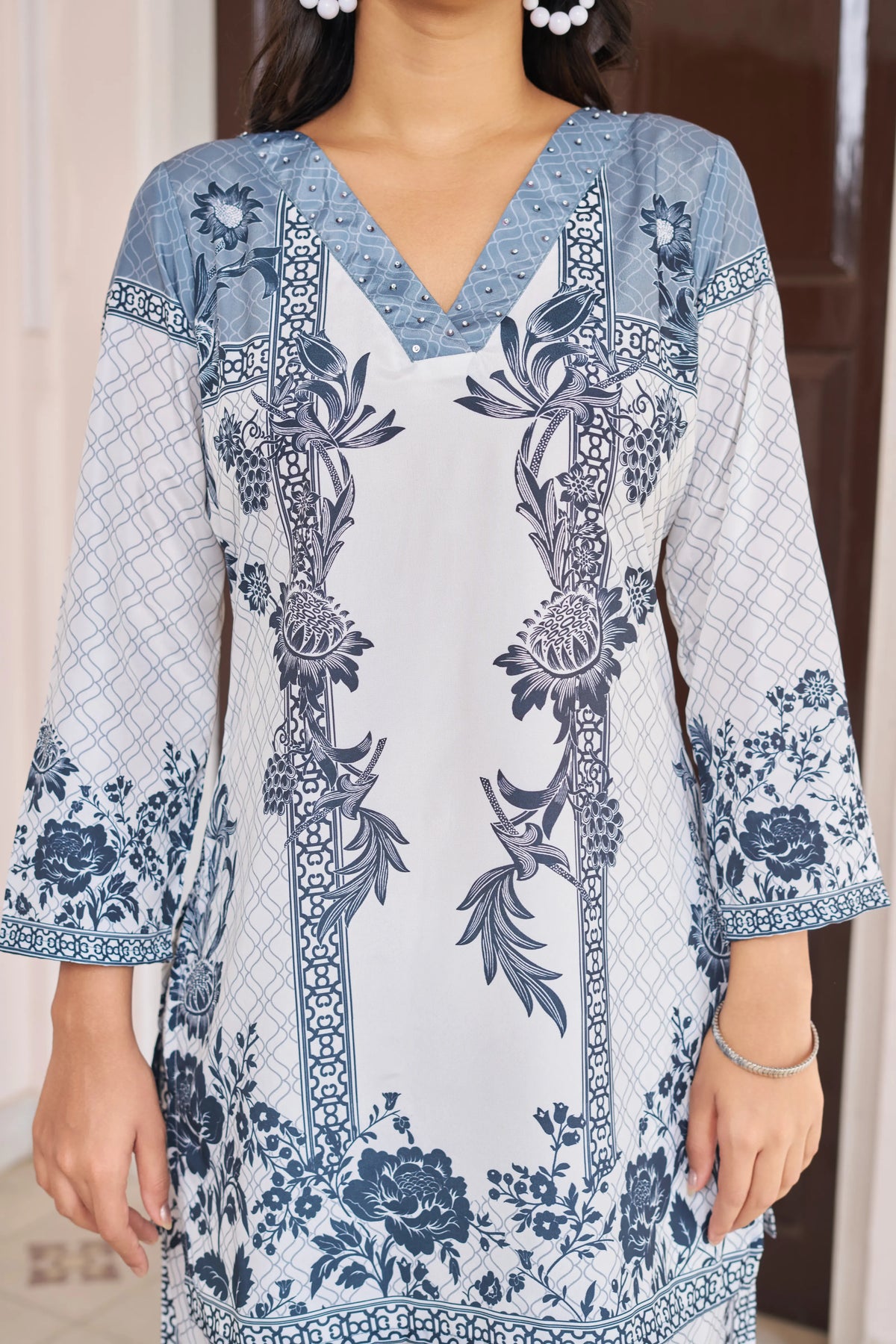 Off-White & Grey Floral Printed Co-ord Set