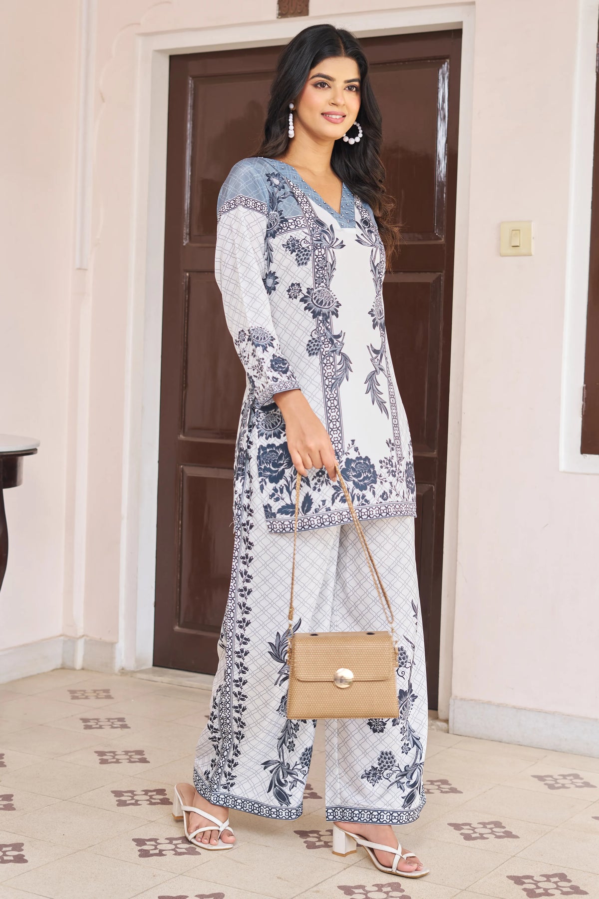 Off-White & Grey Floral Printed Co-ord Set